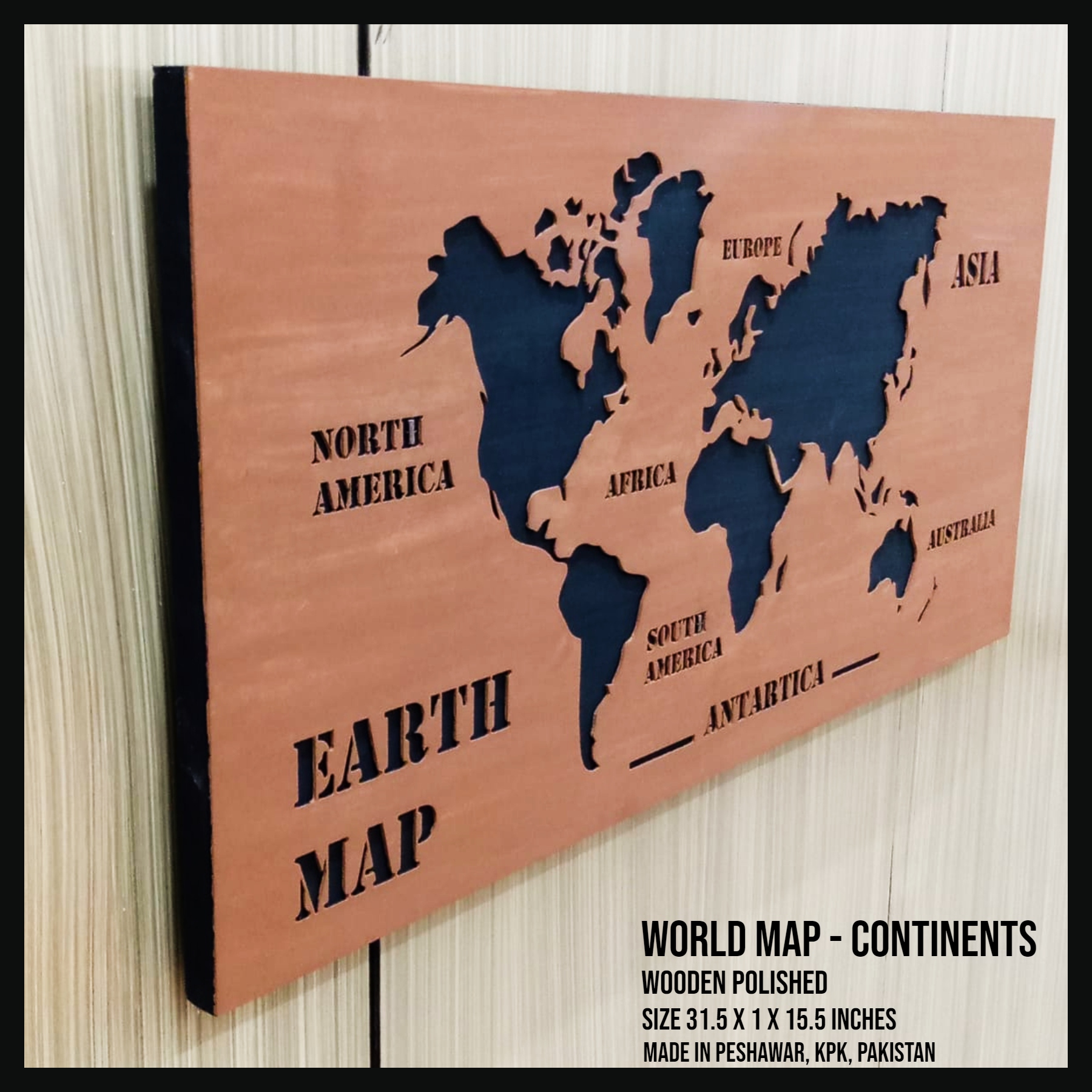 World Map Wall Mounted Wooden Polished Frame in Peshawar, Lahore, Karachi, Islamabad, Quetta