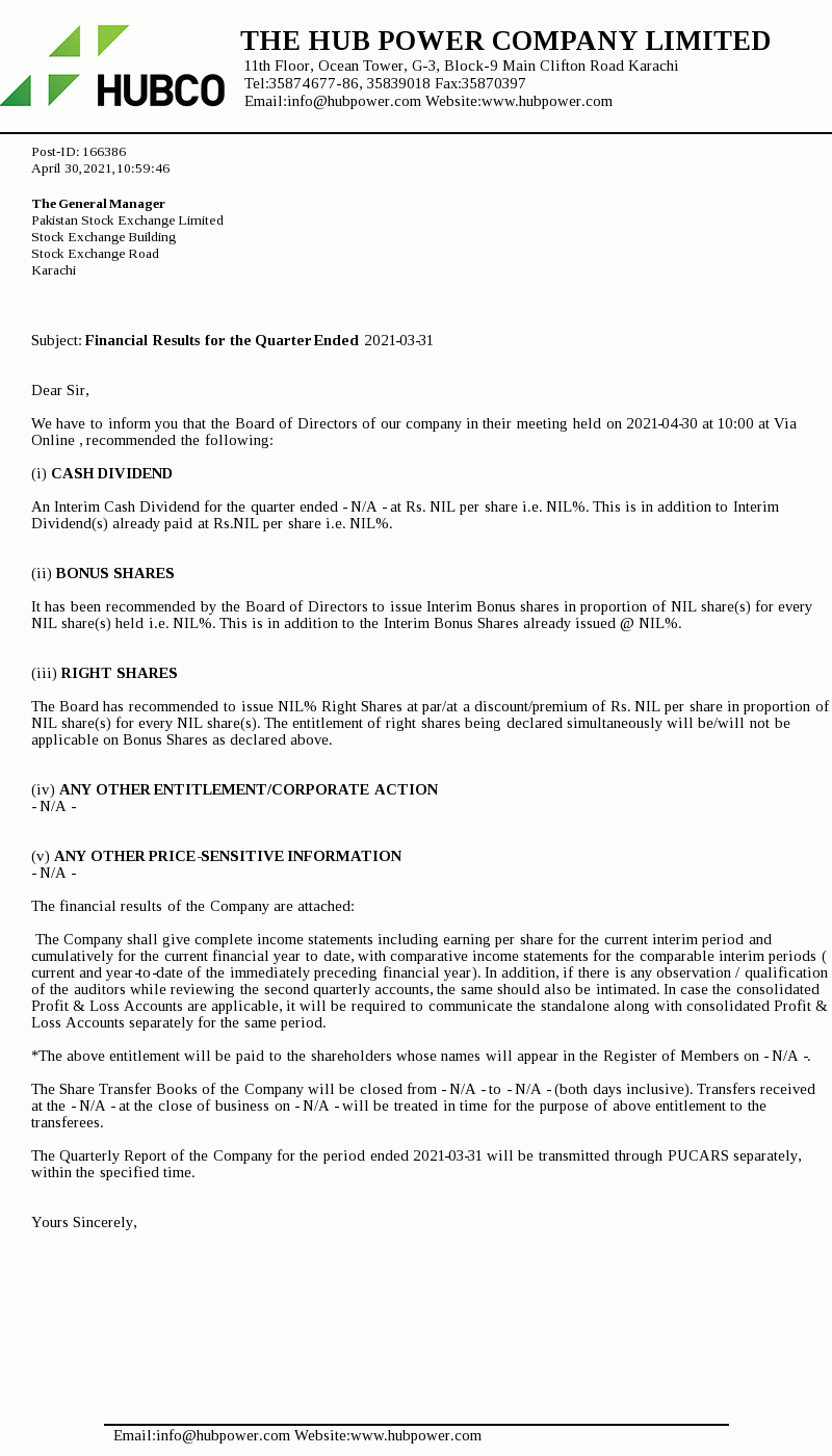 HUBC Share Price / Stock Price (KSE100, PSX Stock) The Hub Power