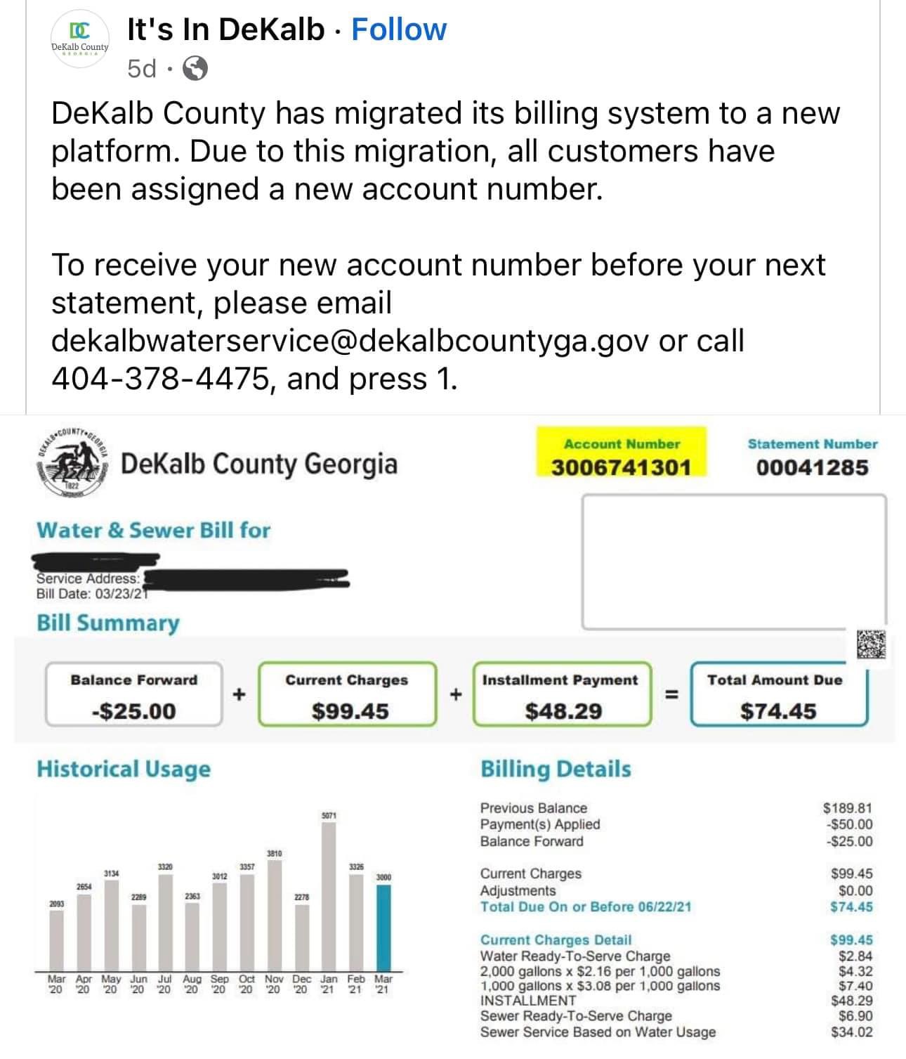 DeKalb County Announces Change in Water Bill Accounts