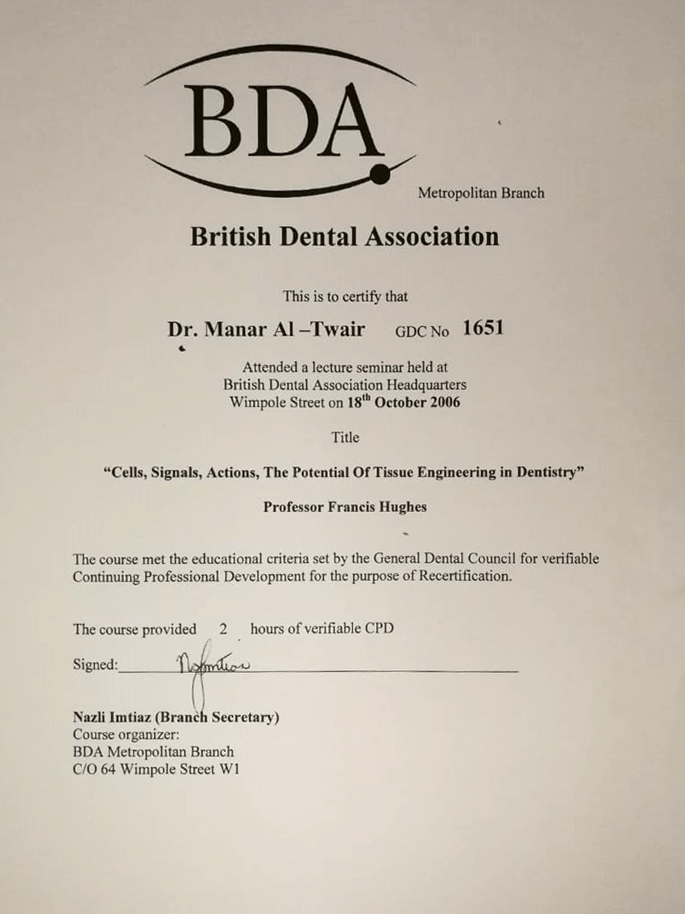 Dr manar British Dental Association