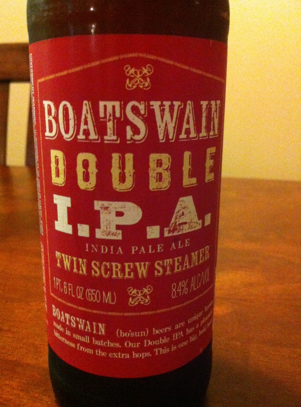 Boatswain Double IPA Twin Screw Steamer Draft Notes