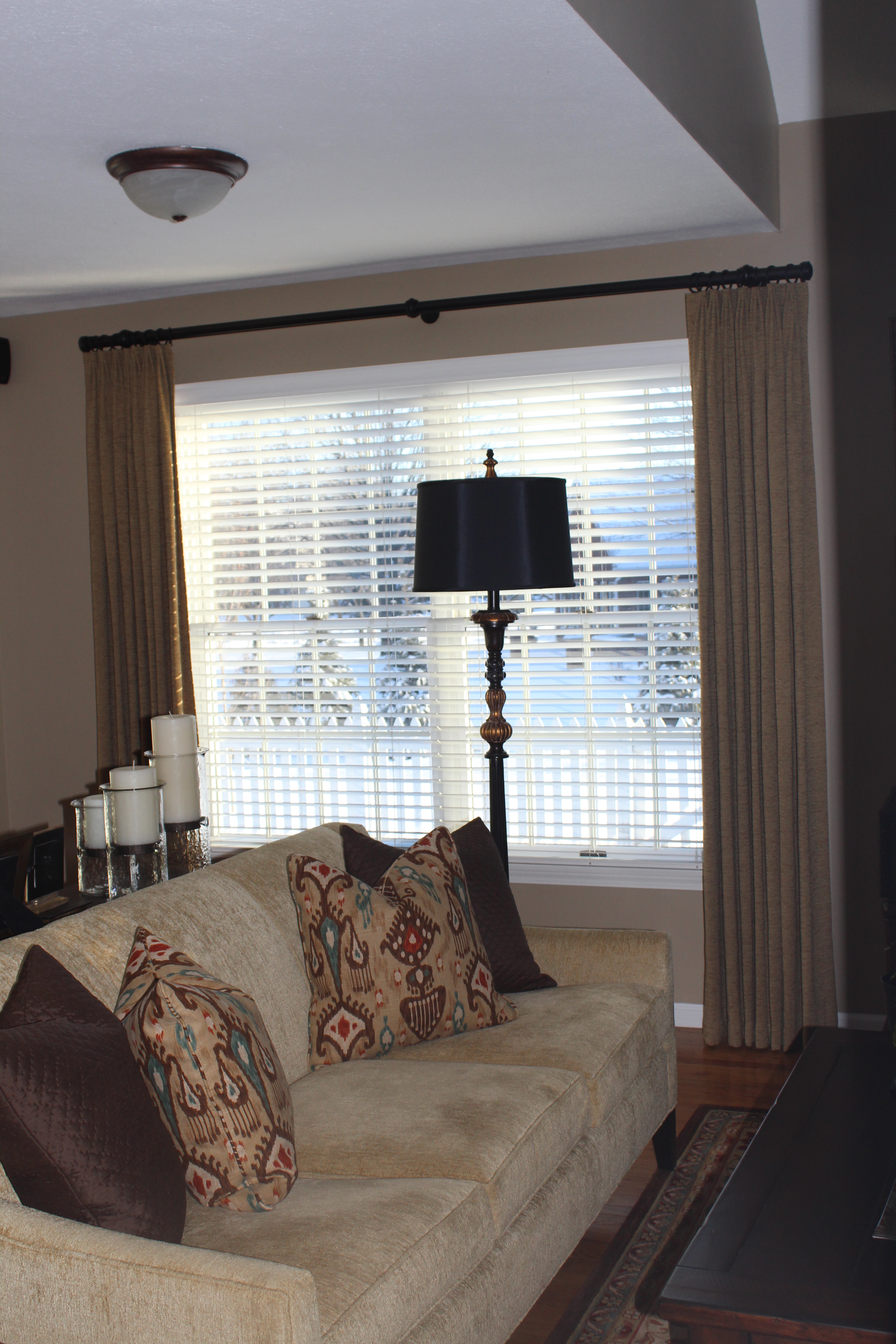 Stationary Drapery Panels & Roman Shades for French Doors Drapery Decor