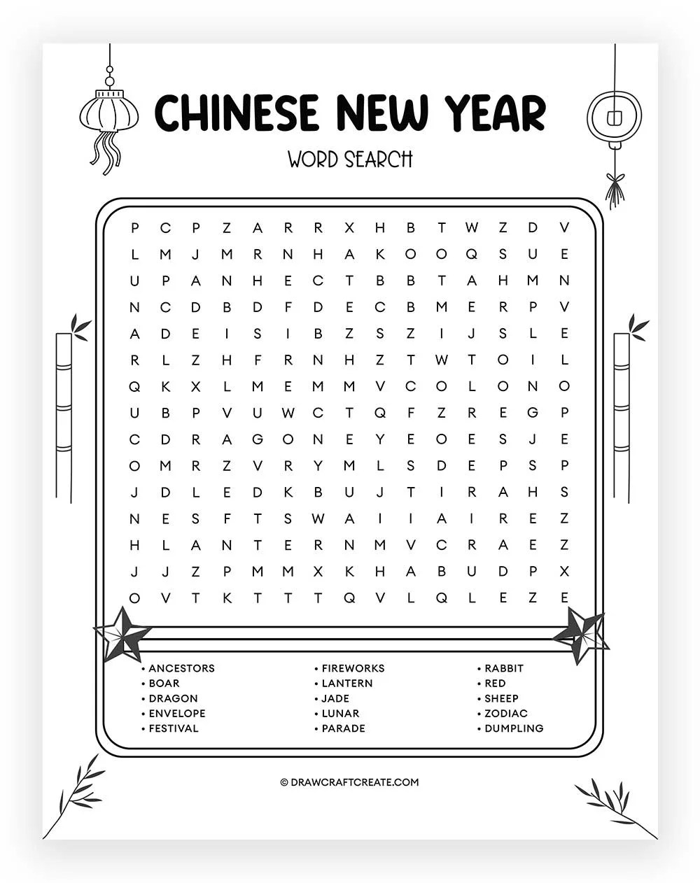 Chinese New Year Word Search Printable Free - Draw Craft Create