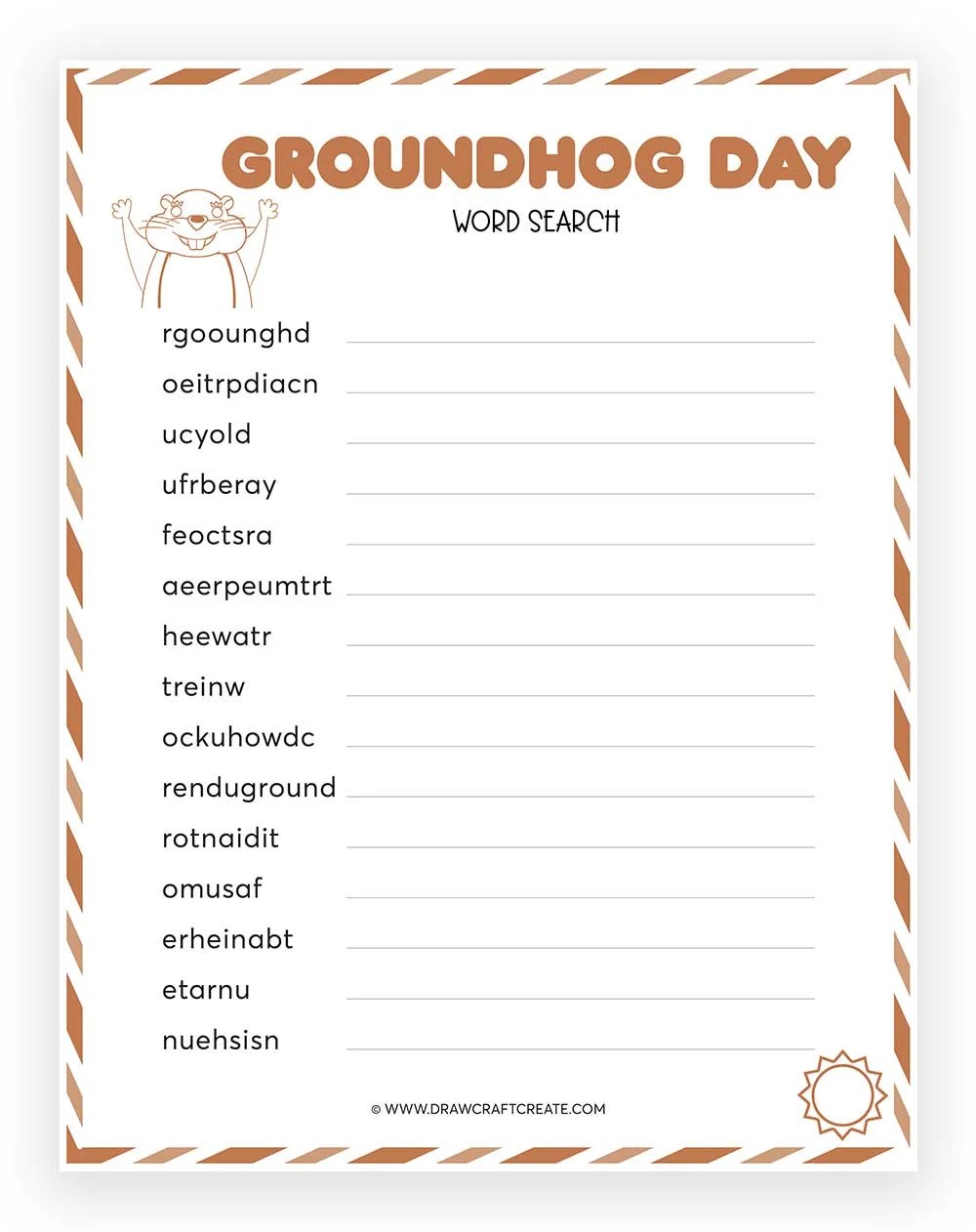 Free Printable Groundhog Day Word Scramble - Draw Craft Create