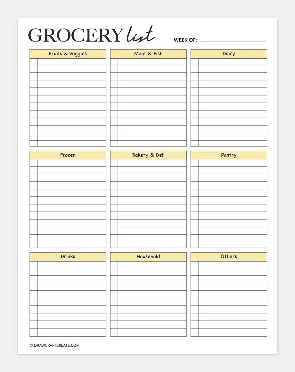 Free Printable Grocery List Template (22 Designs) Draw Craft Create