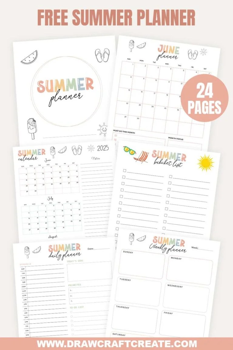 Free Printable 2025 Summer Calendars Draw Craft Create