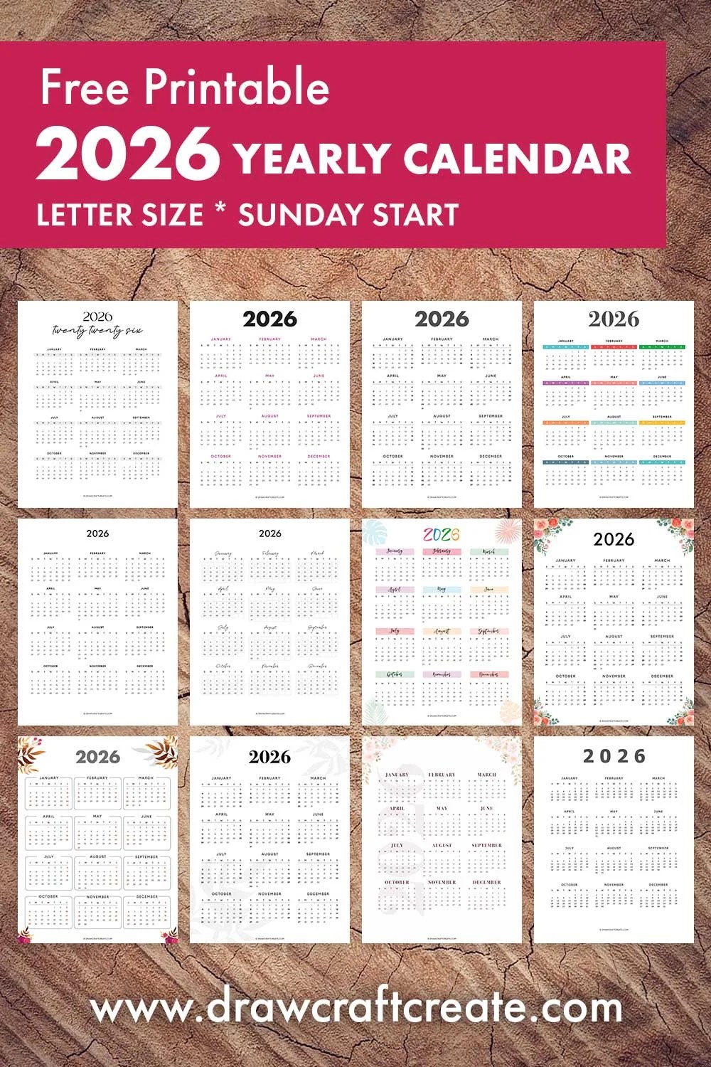 Free 2026 Yearly Calendar Printable One Page