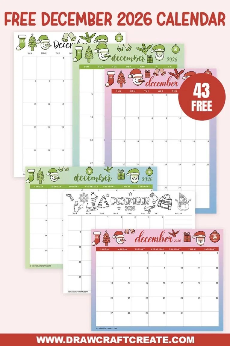 Free Printable 2026 Calendar Templates (All 12 Months) Draw Craft Create