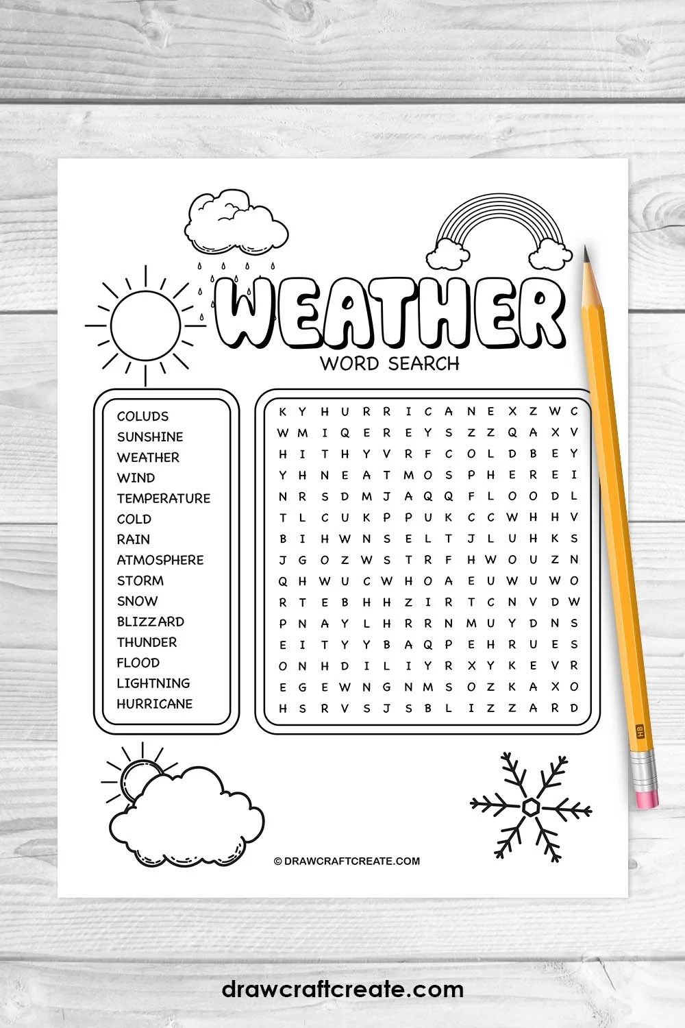 Free Weather Word Search Printables Draw Craft Create