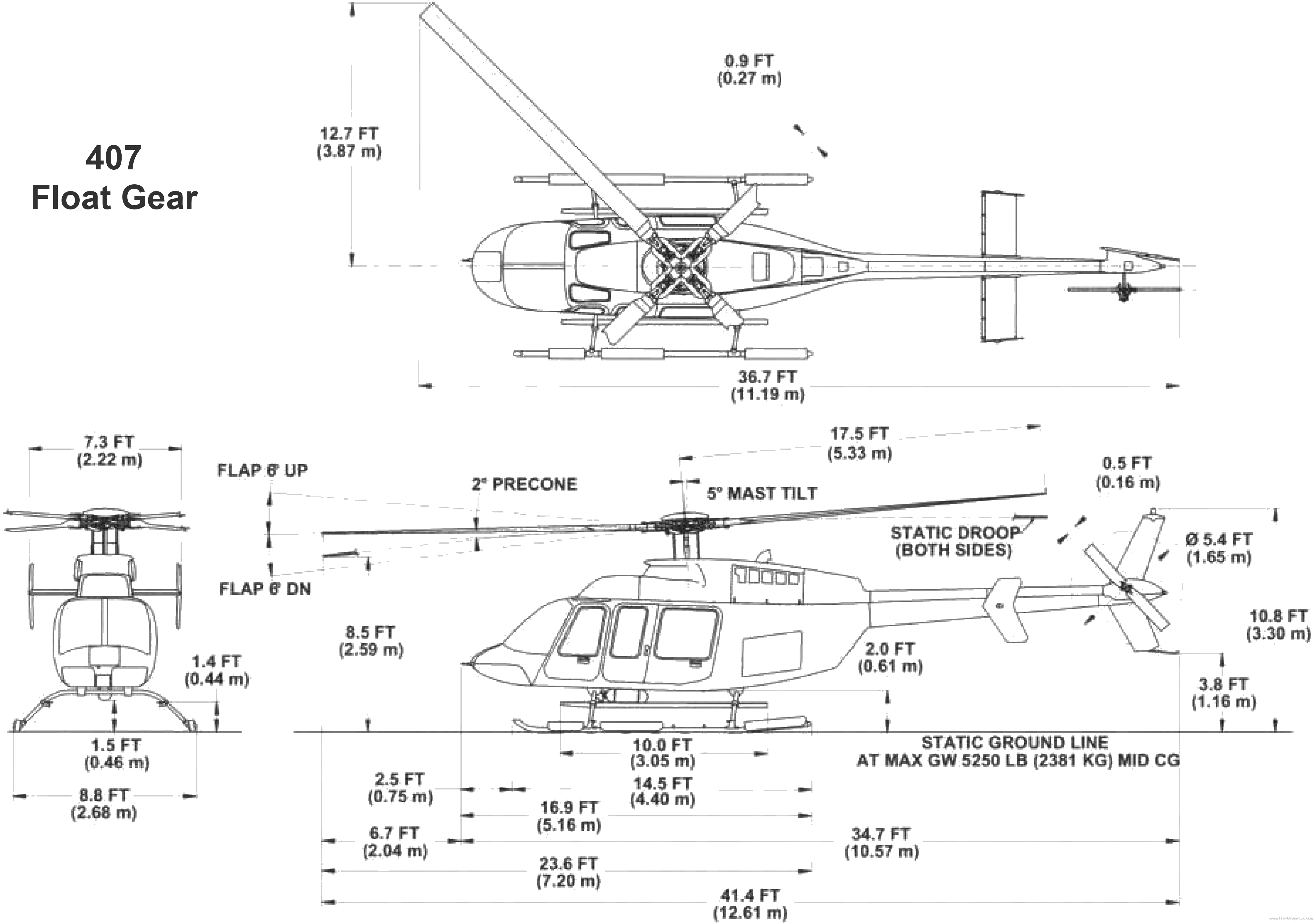 Bell 407 Float Gear Blueprint Download free blueprint for 3D modeling
