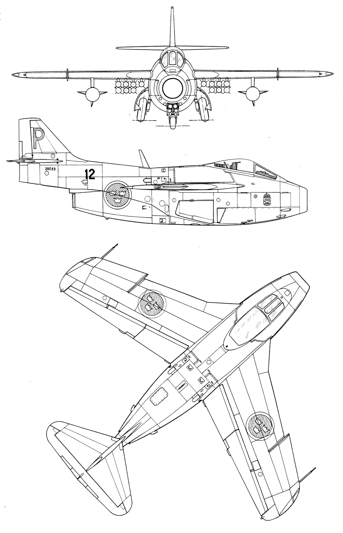 Saab 29 Tunnan Blueprint Download free blueprint for 3D modeling