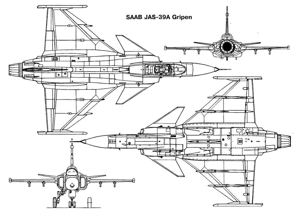 Saab JAS 39 Gripen Blueprint - Download free blueprint for 3D modeling