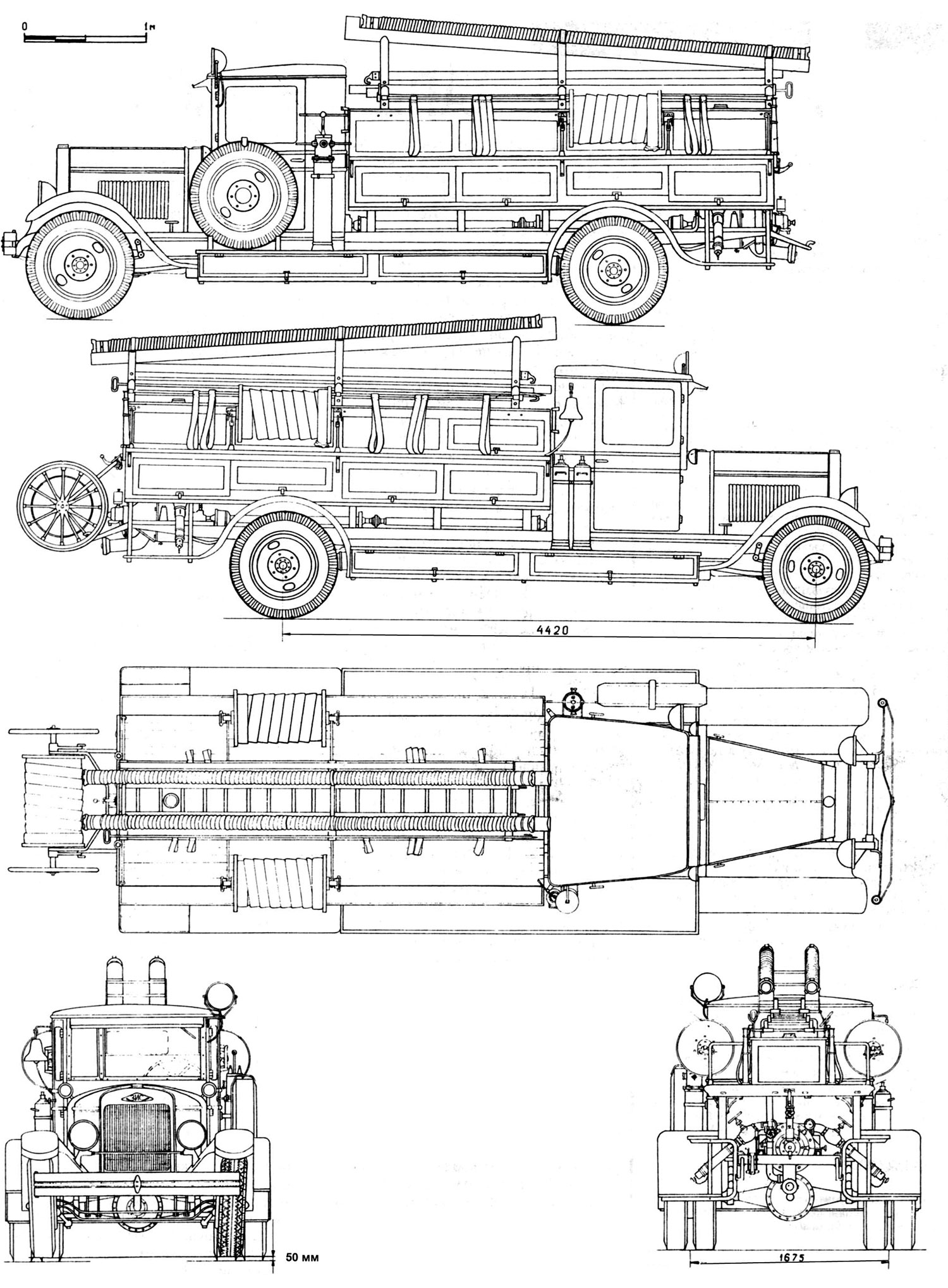 ZIS11 Fire truck Blueprint Download free blueprint for 3D modeling