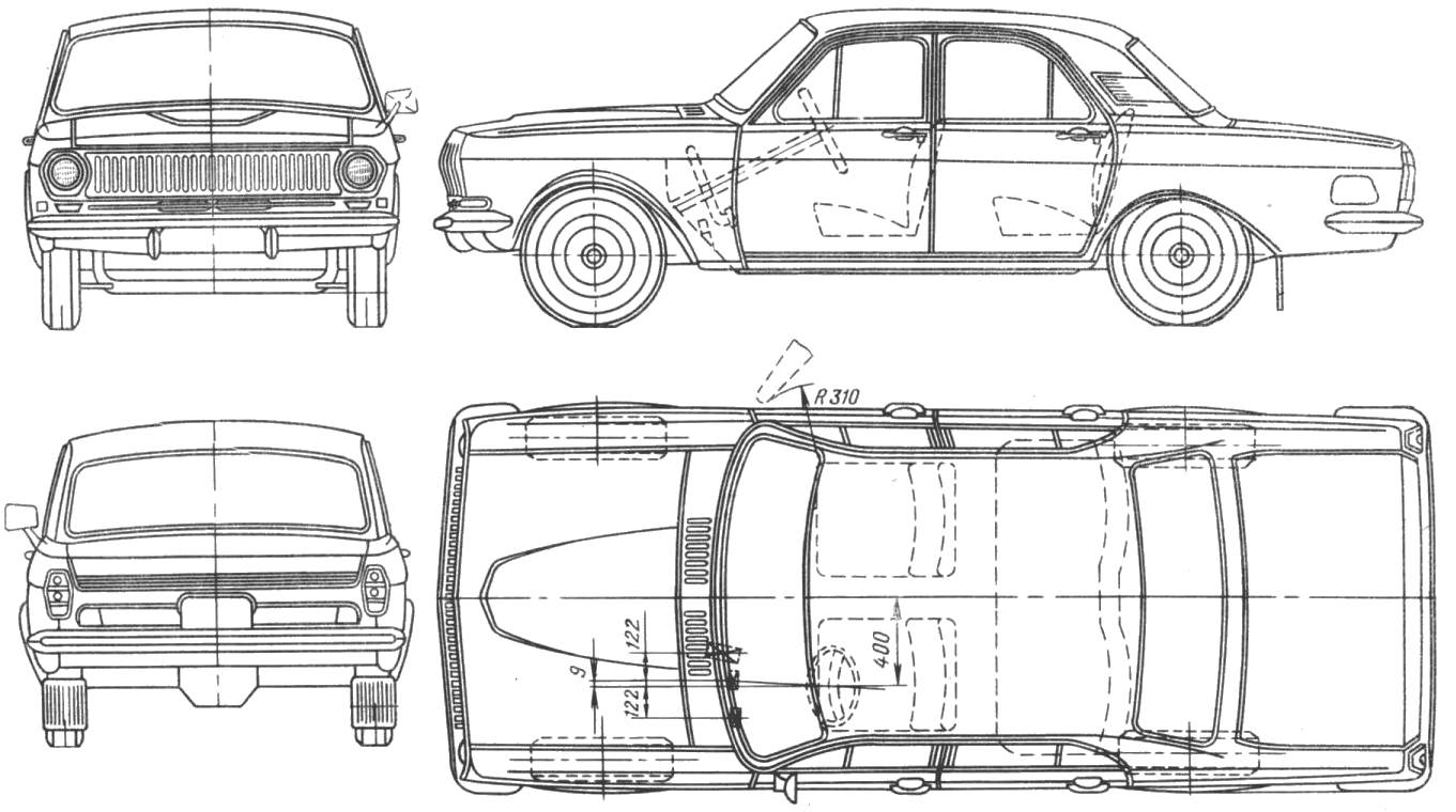 GAZ24 Volga Blueprint Download free blueprint for 3D modeling