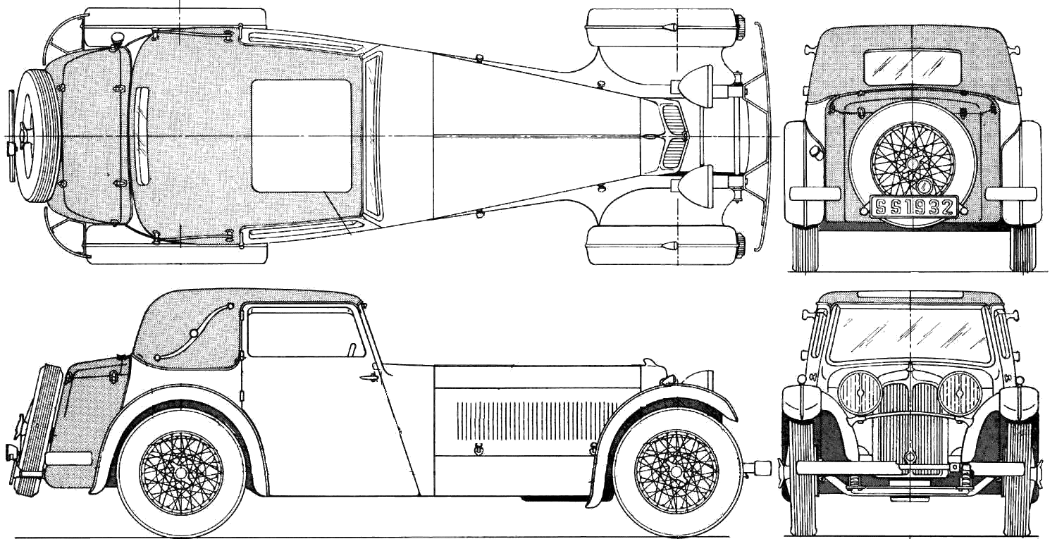 Jaguar SS1 1932 Blueprint Download free blueprint for 3D modeling
