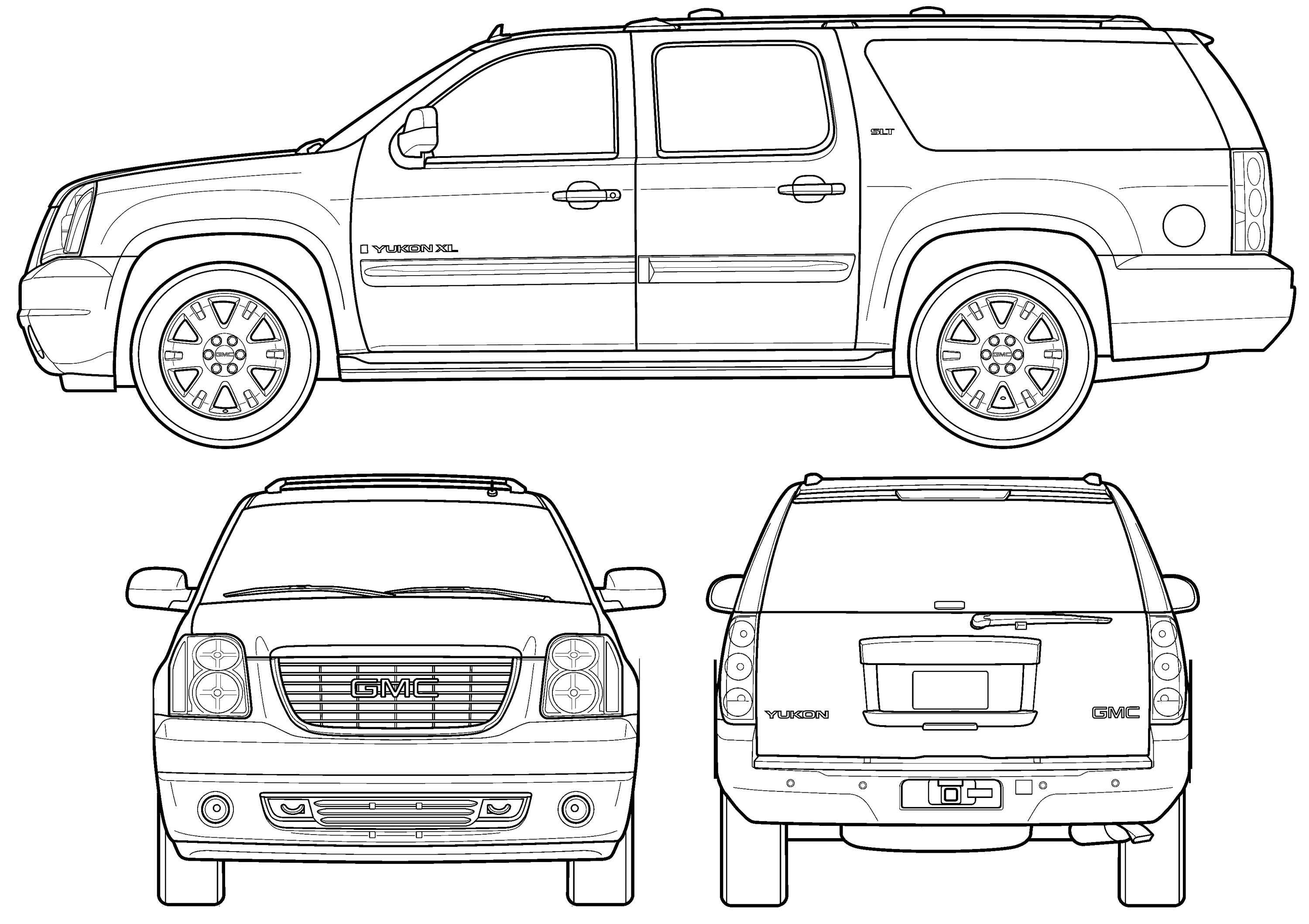 GMC Yukon slt 2009 Blueprint - Download free blueprint for 3D modeling