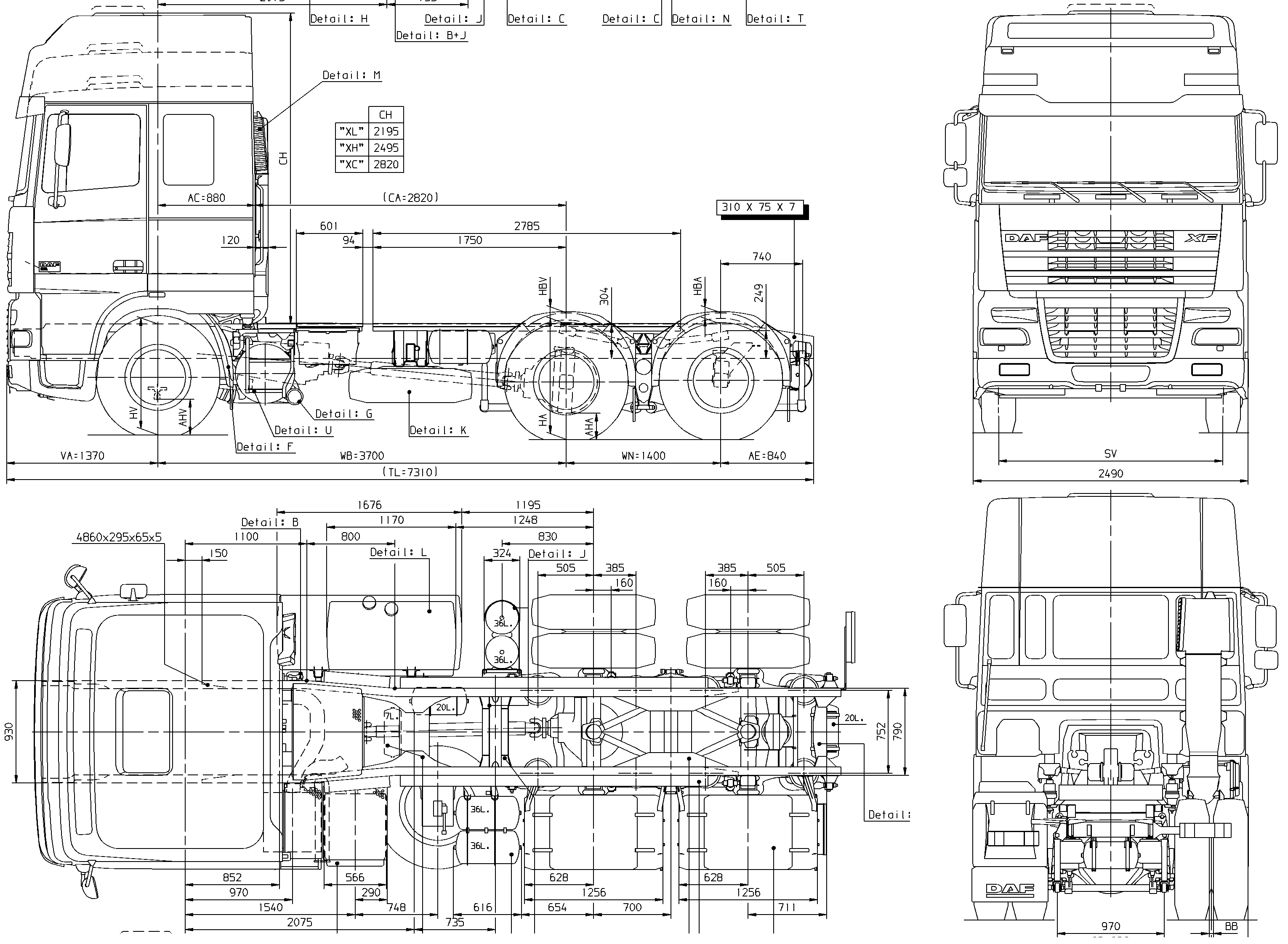 Daf XF 95 2005 Blueprint Download free blueprint for 3D modeling