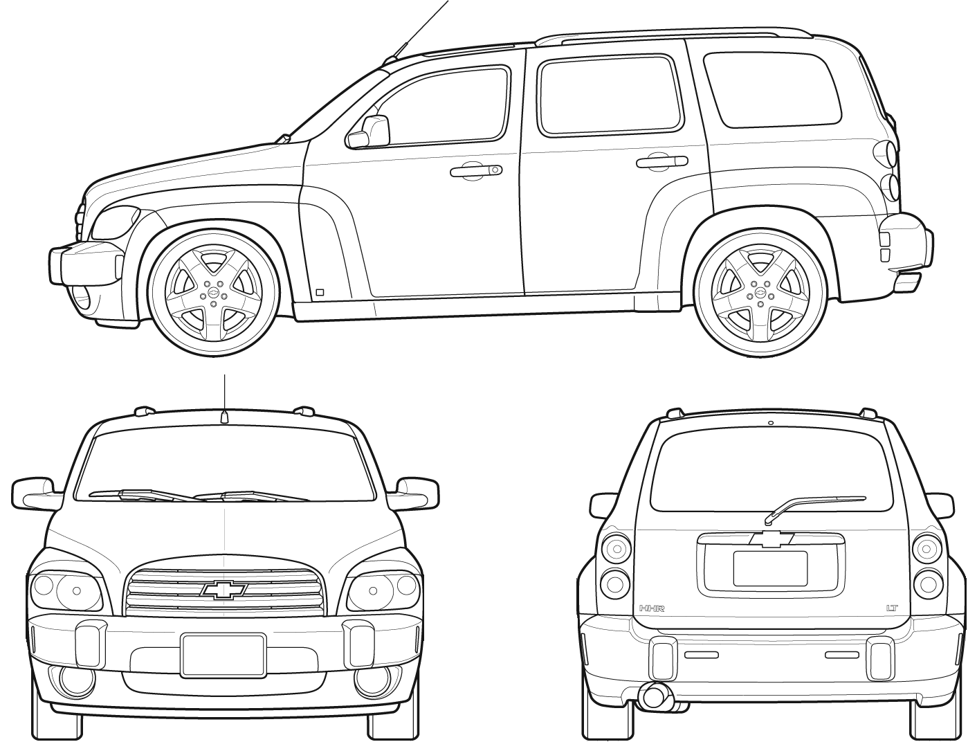 Chevrolet HHR 2007 Blueprint - Download free blueprint for 3D modeling