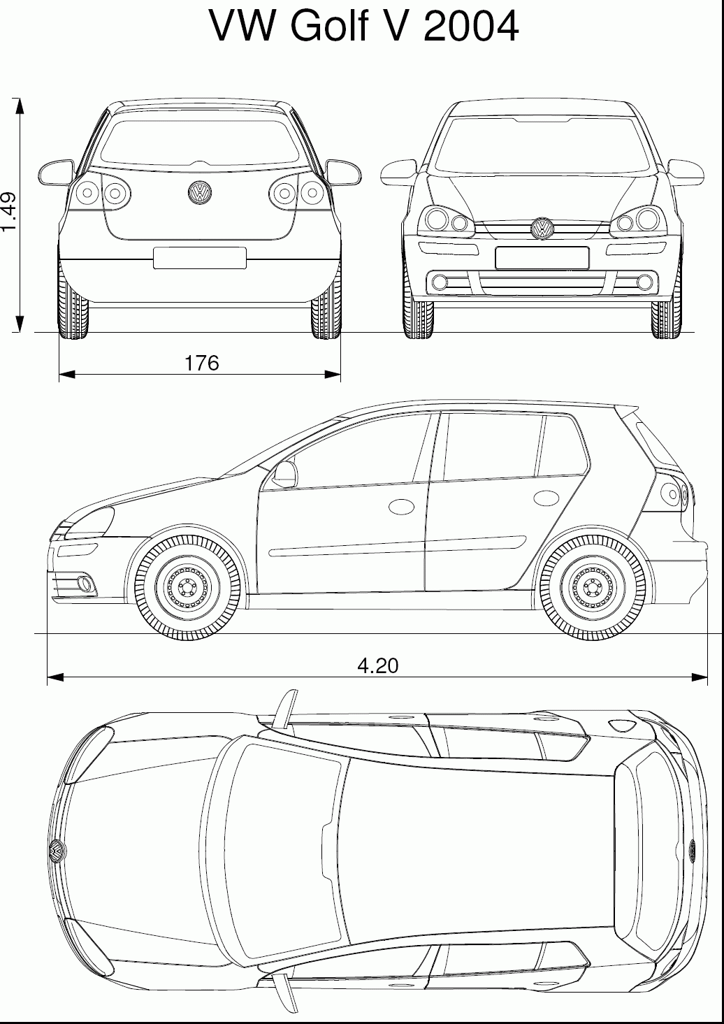 Volkswagen Golf V Blueprint - Download Free Blueprint For 3D Modeling