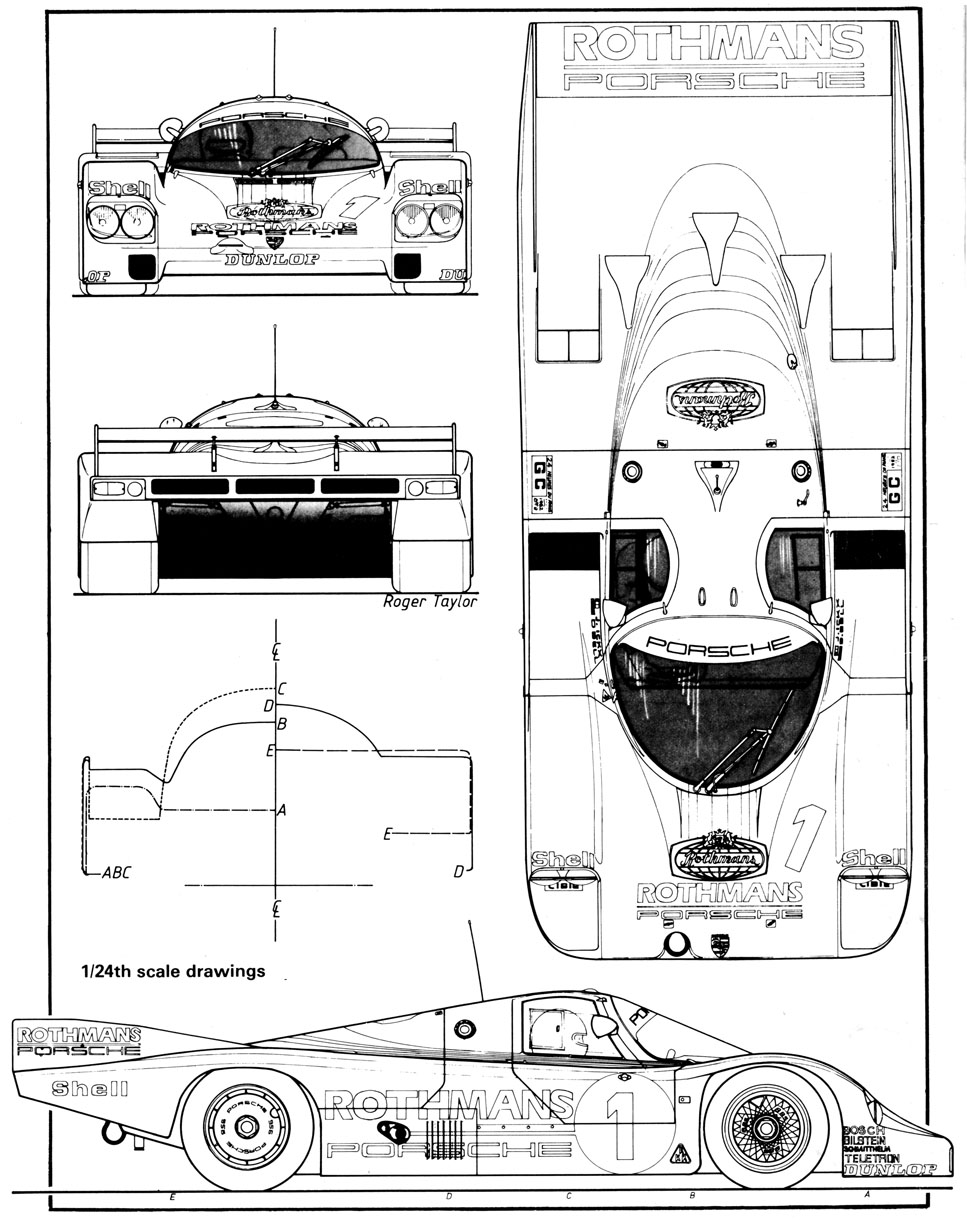 Porsche 956 Le Mans 1982 Blueprint Download free blueprint for 3D