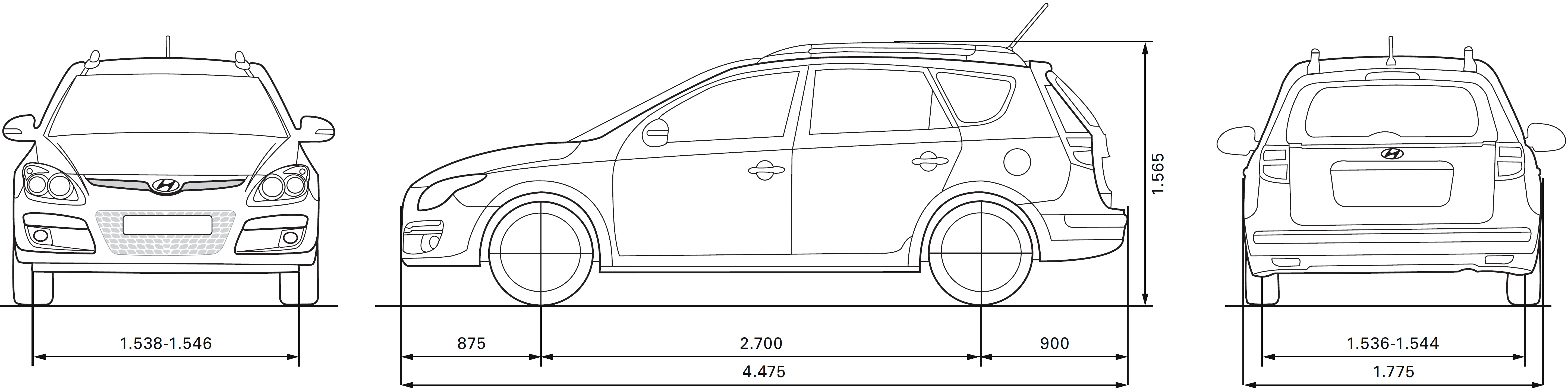 Hyundai i30 CW 2008 Blueprint Download free blueprint for 3D modeling