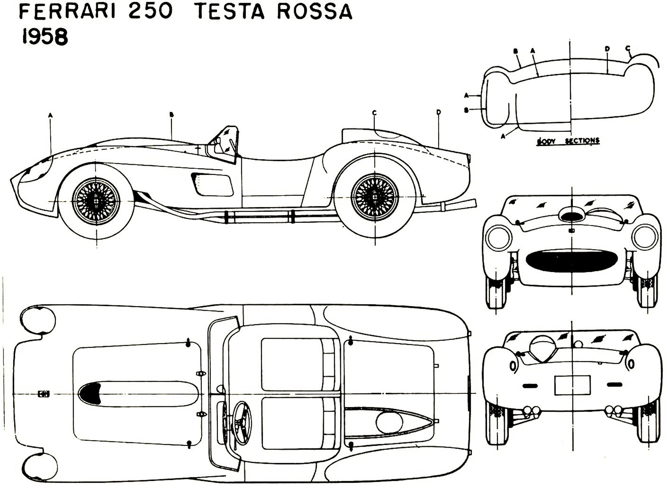 Ferrari 250 Testarossa 1958 Blueprint Download free blueprint for 3D