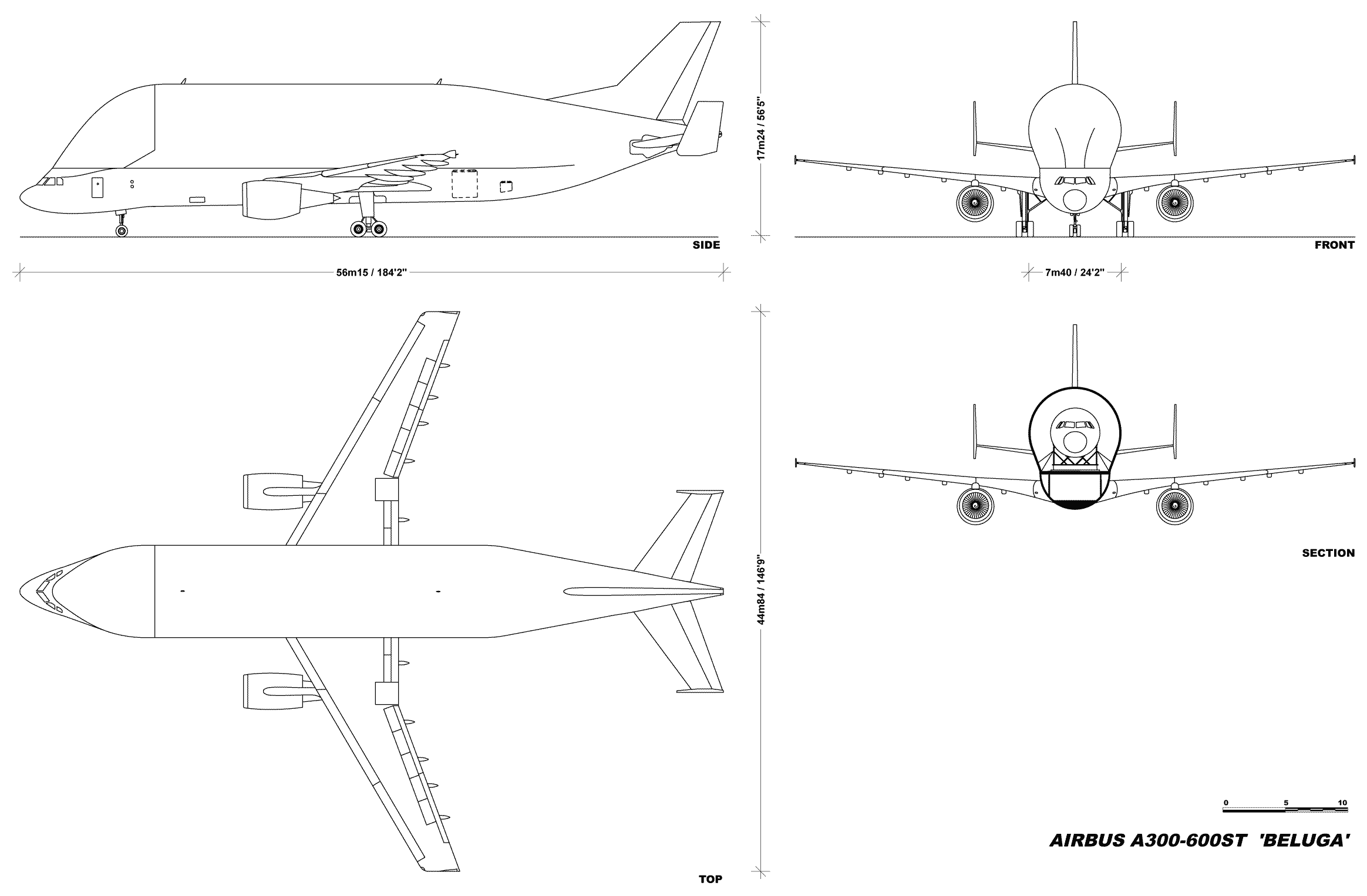 Airbus A300600ST Beluga Blueprint Download free blueprint for 3D modeling