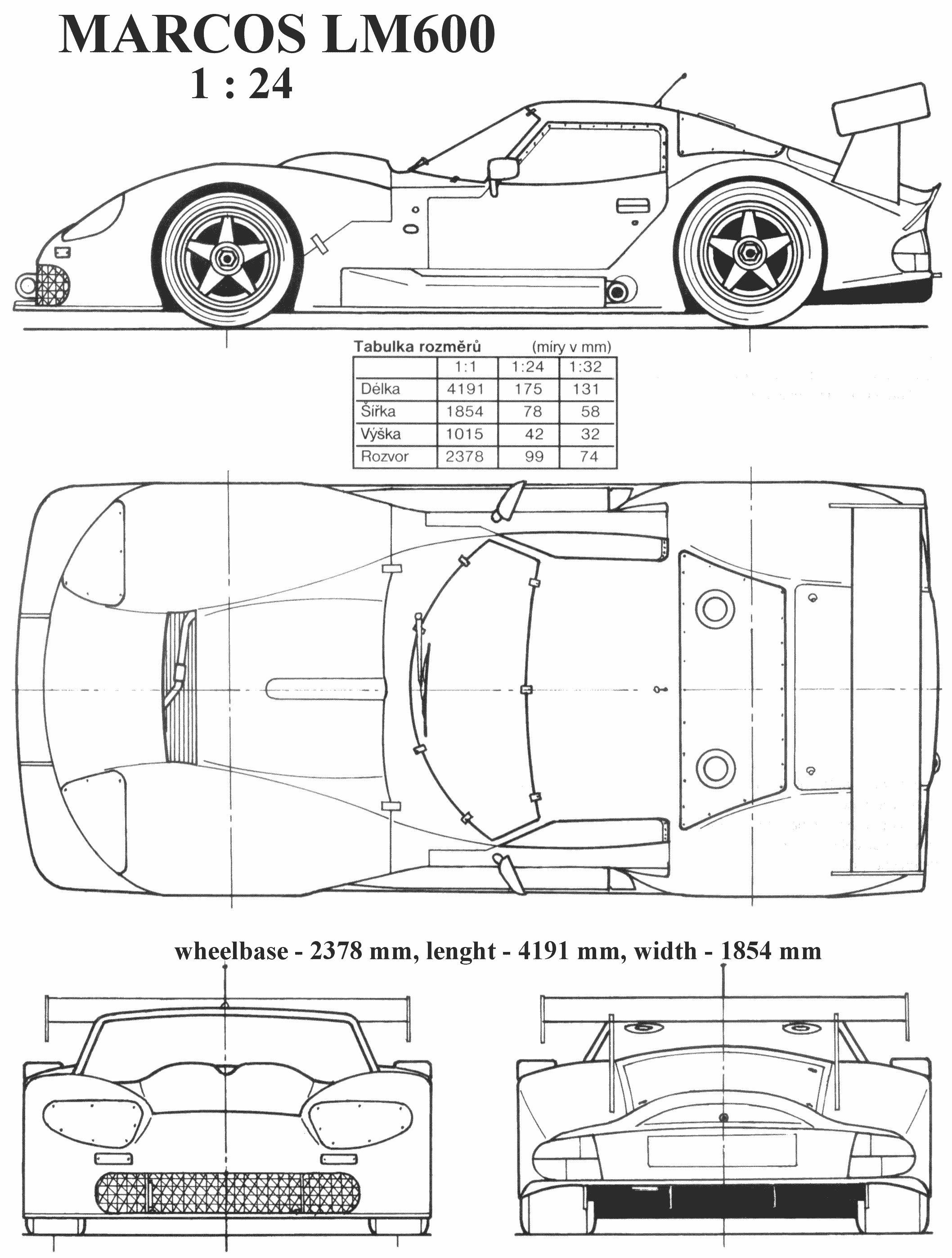 Marcos LM600 Blueprint Download free blueprint for 3D modeling