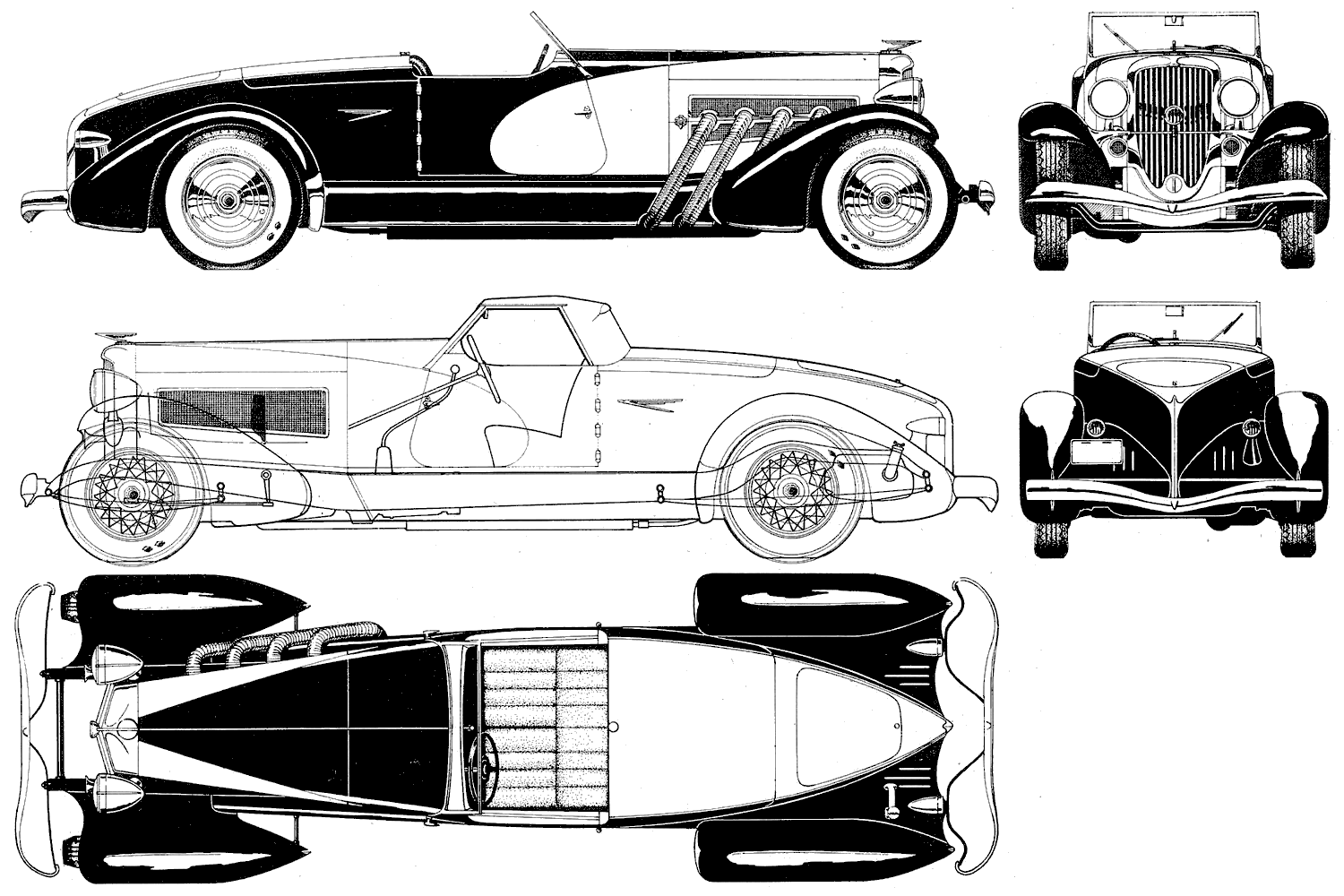 Duesenberg Model SSJ Cabriolet 1939 Blueprint Download free blueprint for 3D modeling
