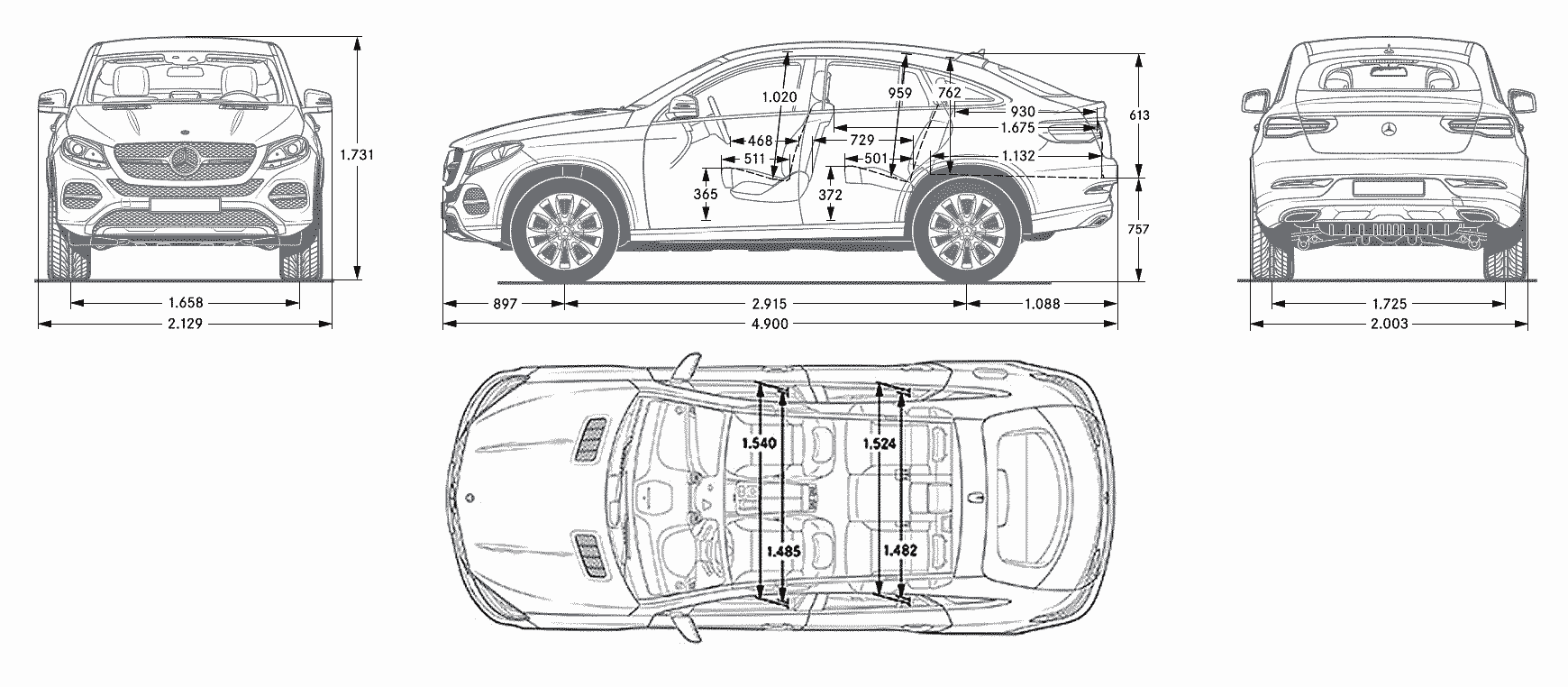 MercedesBenz GLEClass 2015 Blueprint Download free blueprint for 3D modeling