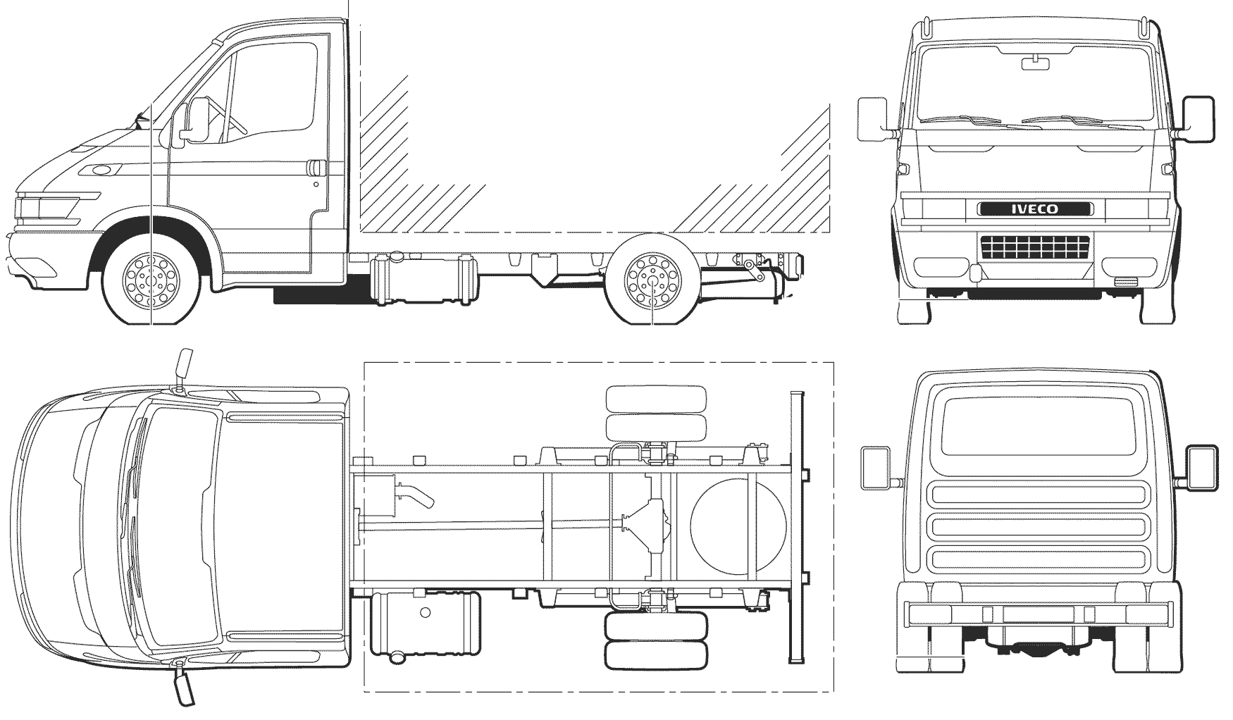 Iveco Daily Chassis truck Blueprint Download free blueprint for 3D
