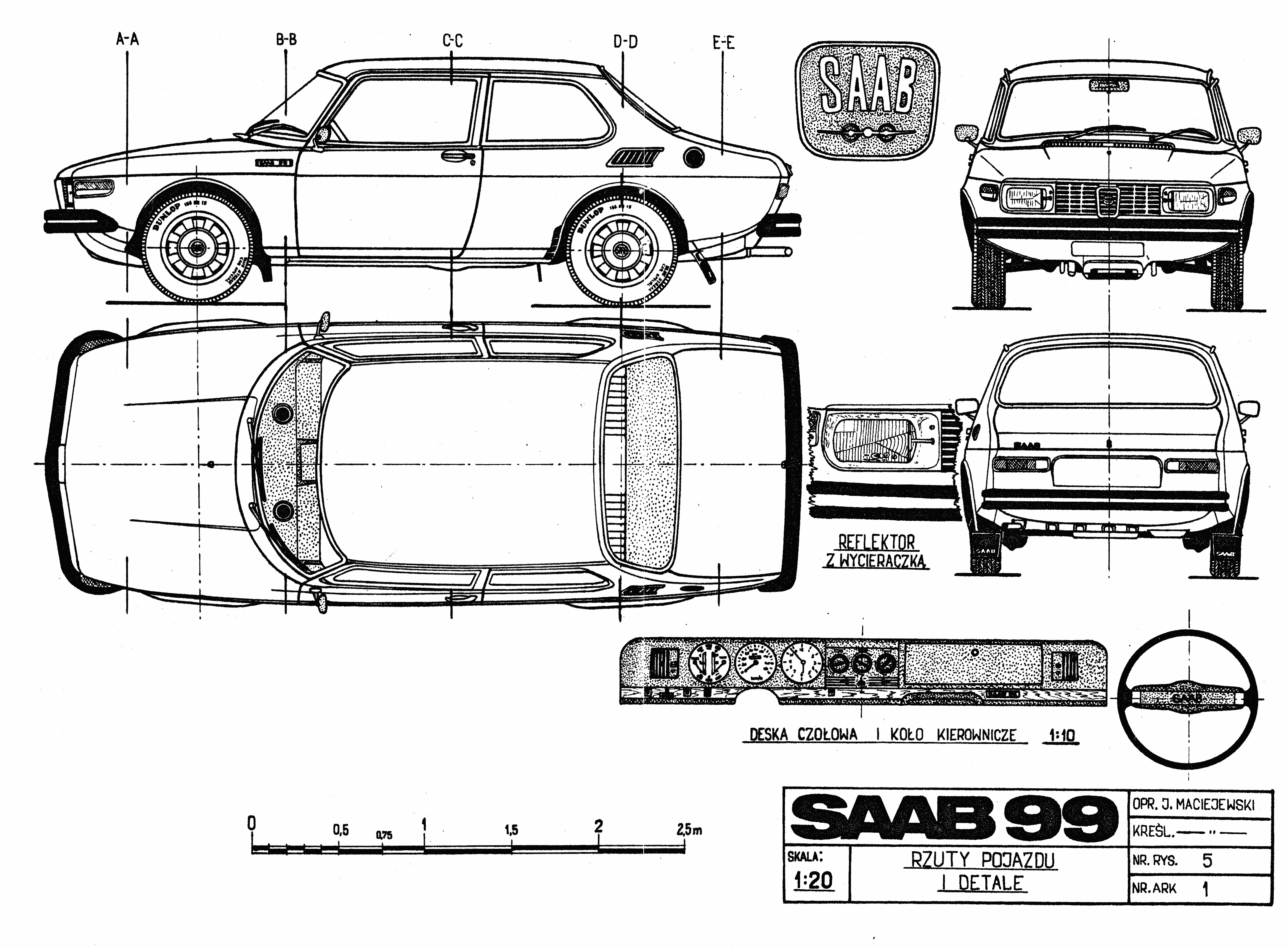 Saab 99 1973 Blueprint Download free blueprint for 3D modeling