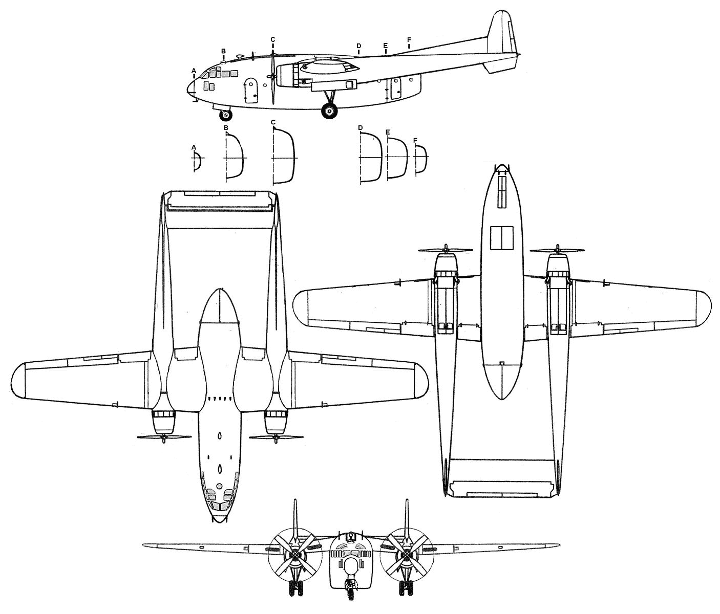 Fairchild C119 Flying Boxcar Blueprint Download free blueprint for 3D modeling