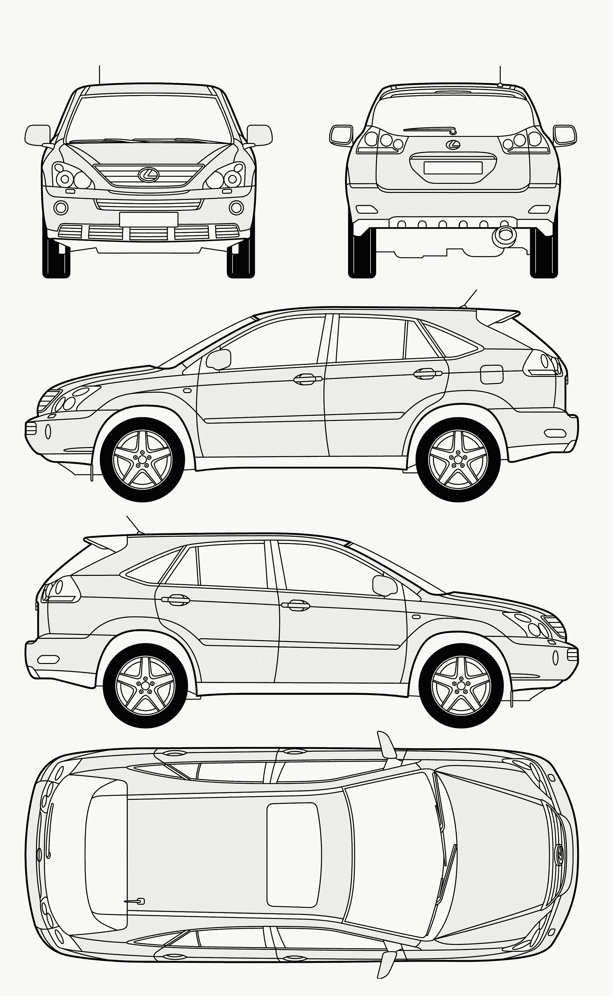 Lexus RX 400h 2005 Blueprint Download free blueprint for 3D modeling