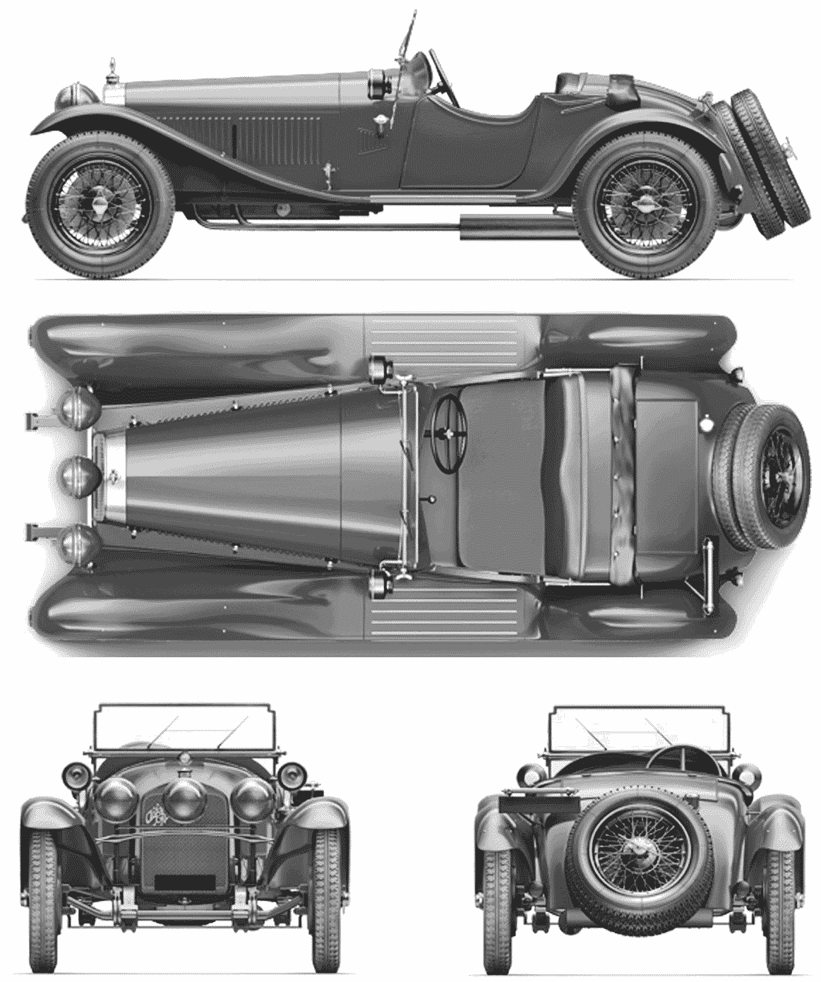 Alfa Romeo 6C 1750 Blueprint Download free blueprint for 3D modeling