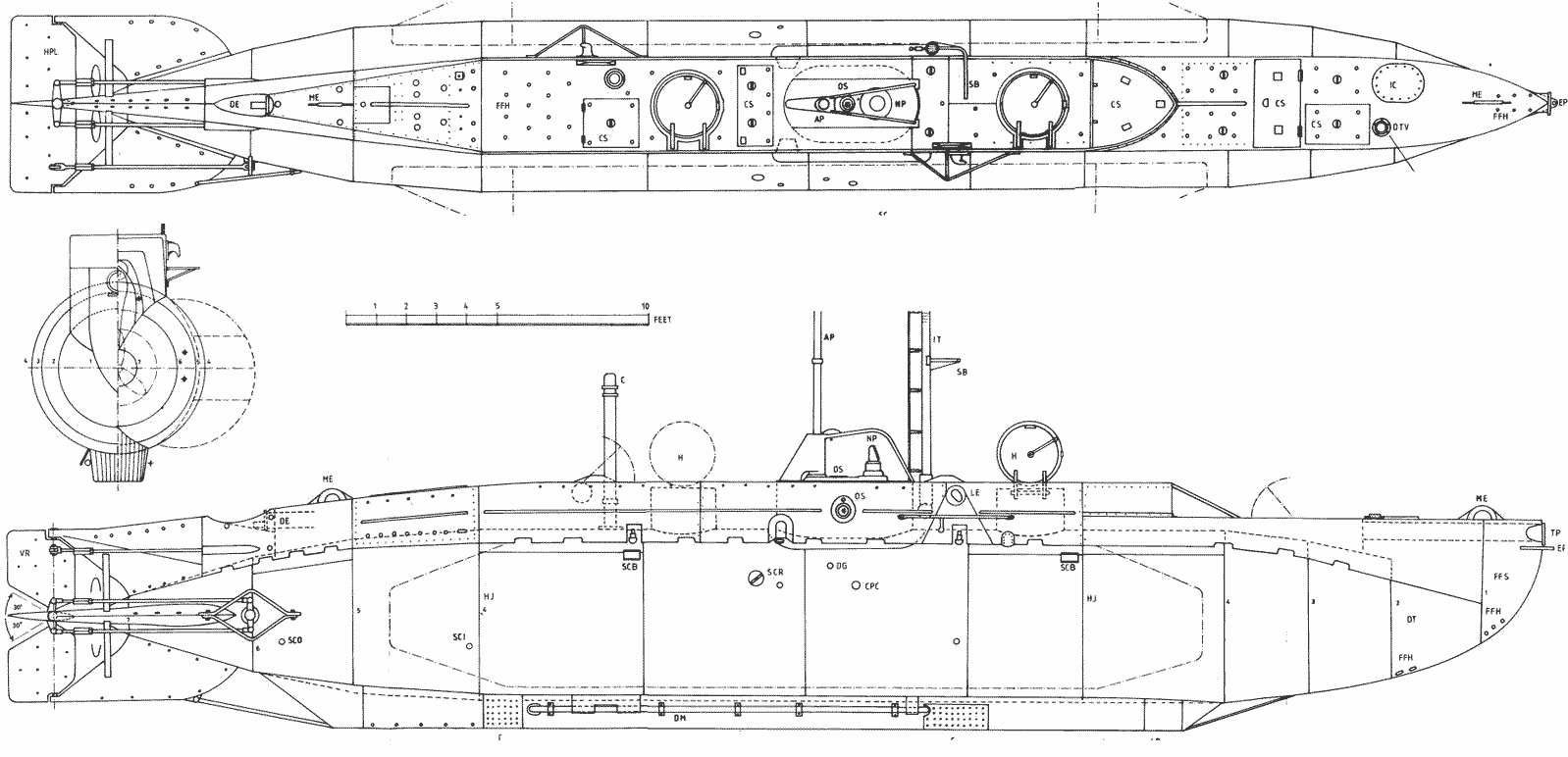 Xclass submarine Blueprint Download free blueprint for 3D modeling