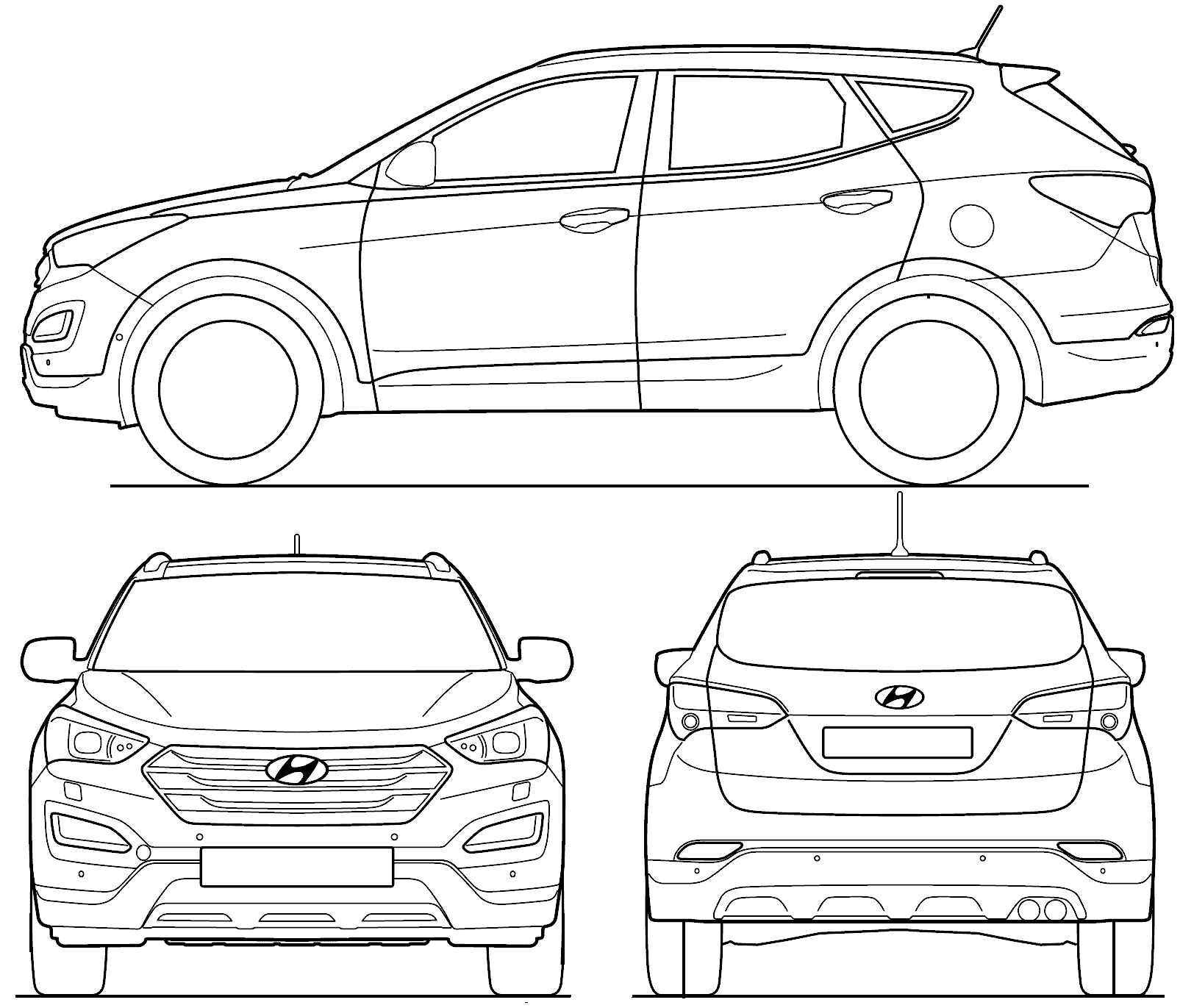 Hyundai Santa Fe 2014 Blueprint Download free blueprint for 3D modeling