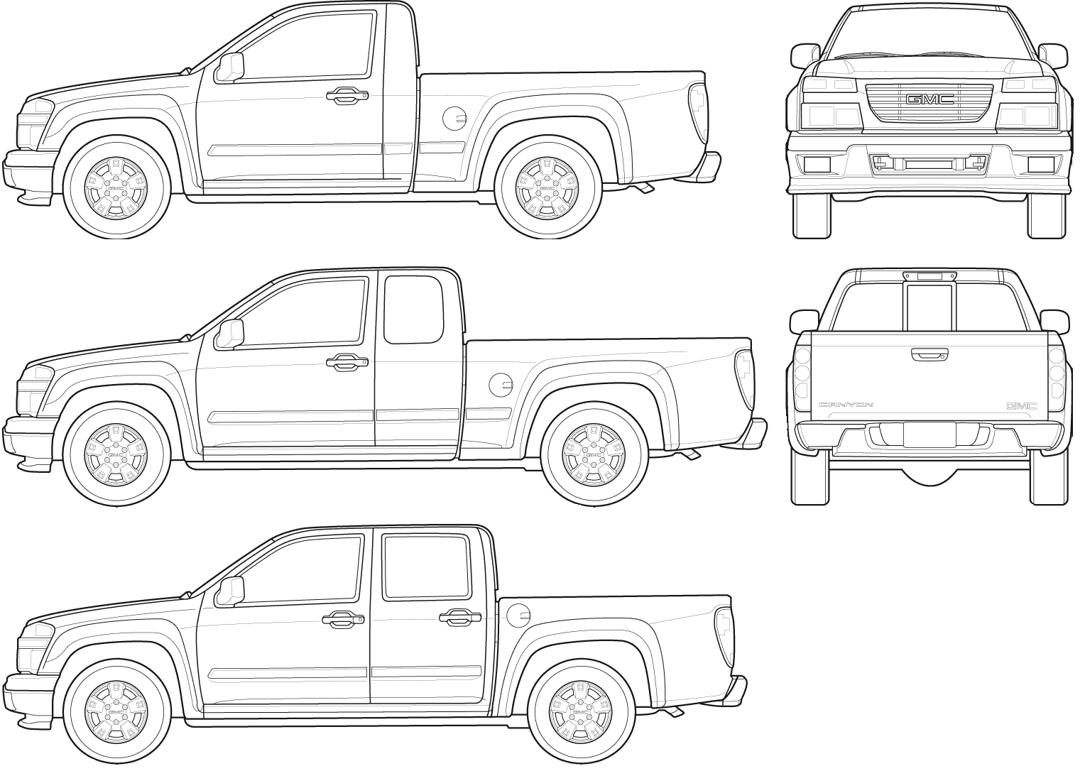 GMC Canyon 2007 Blueprint Download free blueprint for 3D modeling