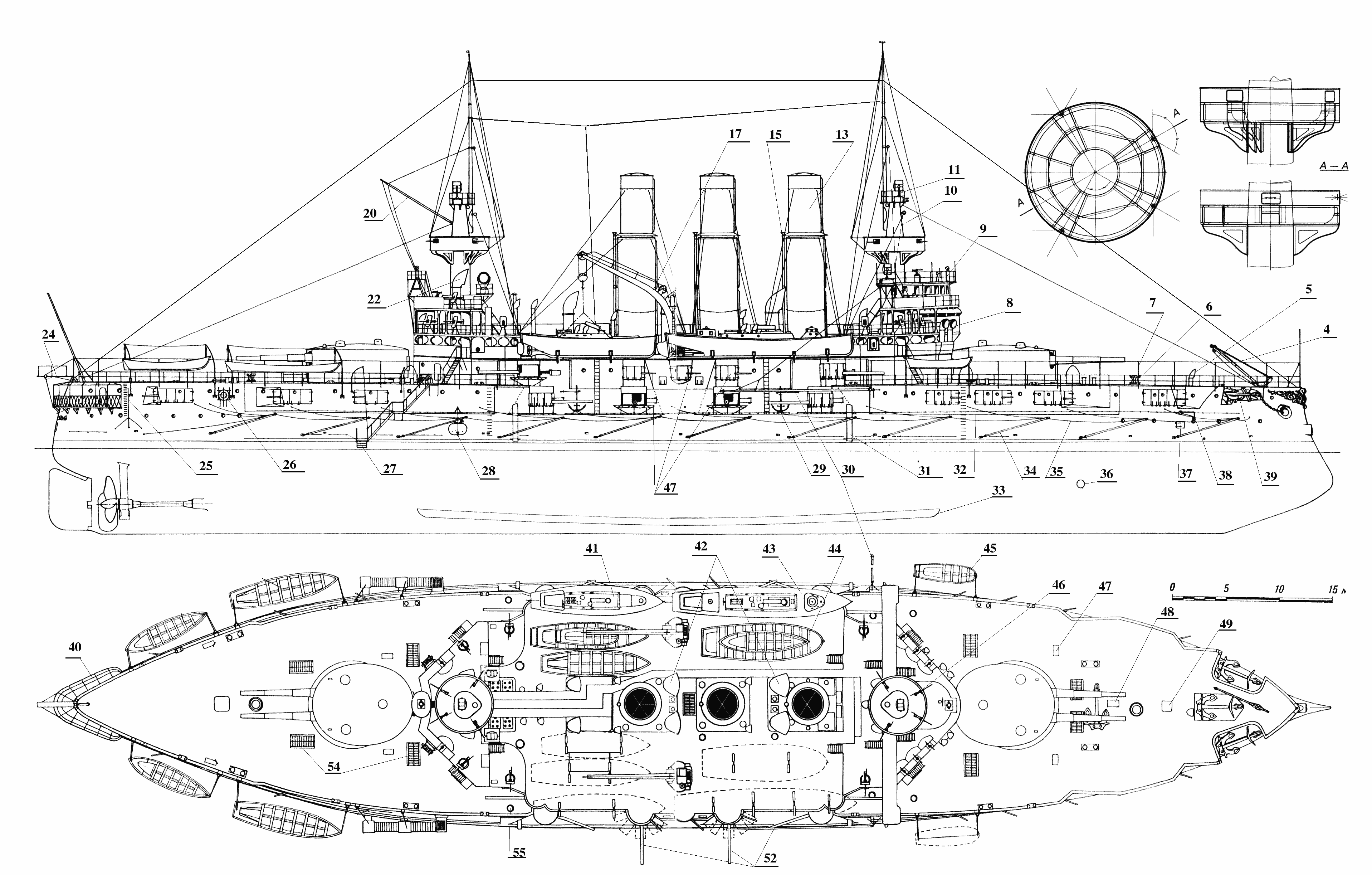 Russian battleship Retvizan Blueprint Download free blueprint for 3D