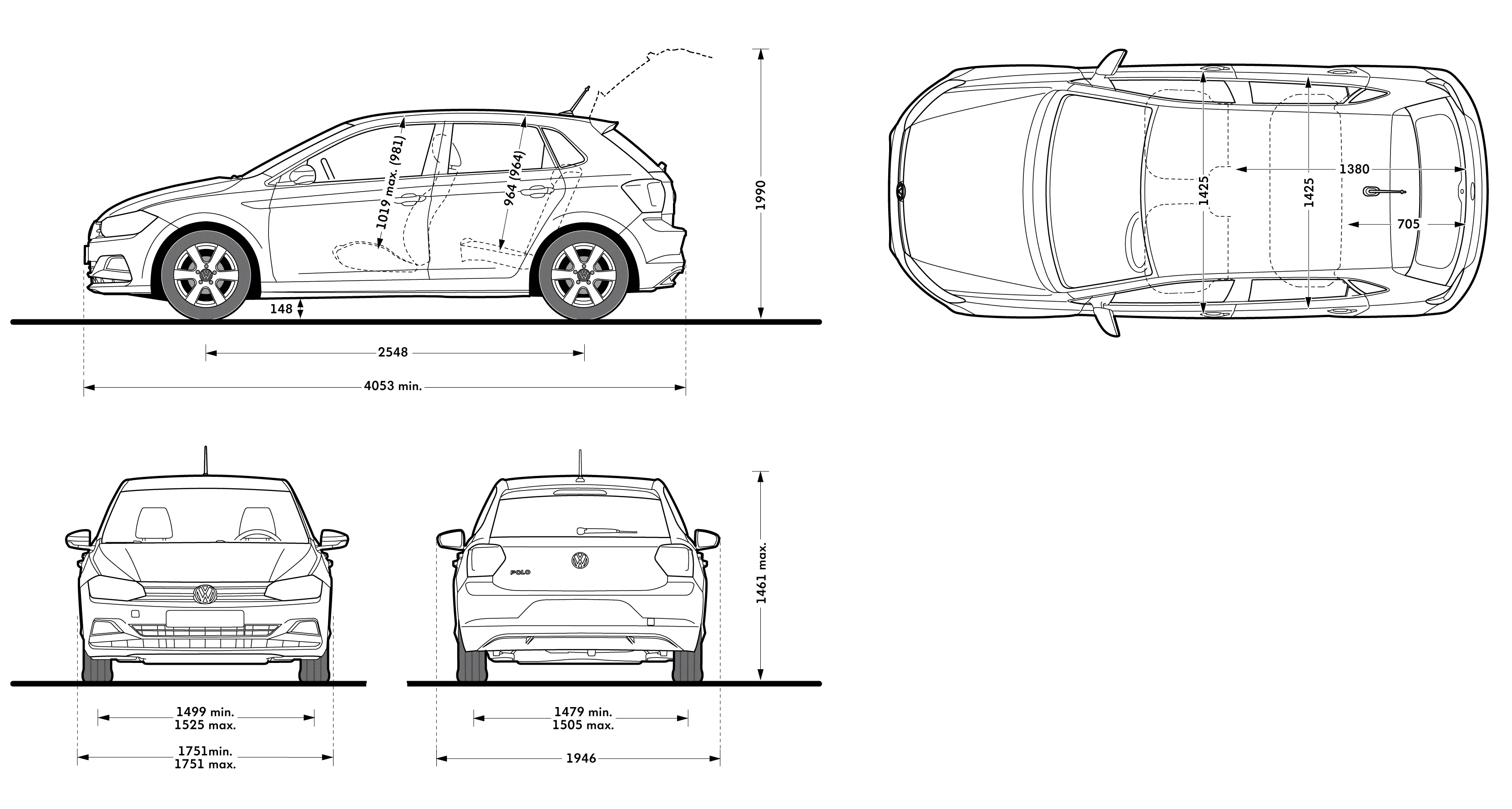 Volkswagen Polo 2018 Blueprint Download free blueprint for 3D modeling