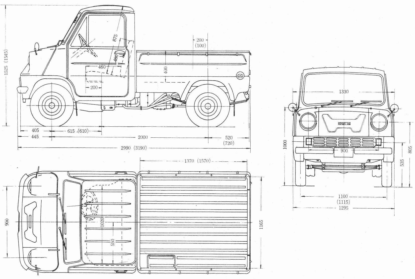 Honda T360 Blueprint - Download free blueprint for 3D modeling