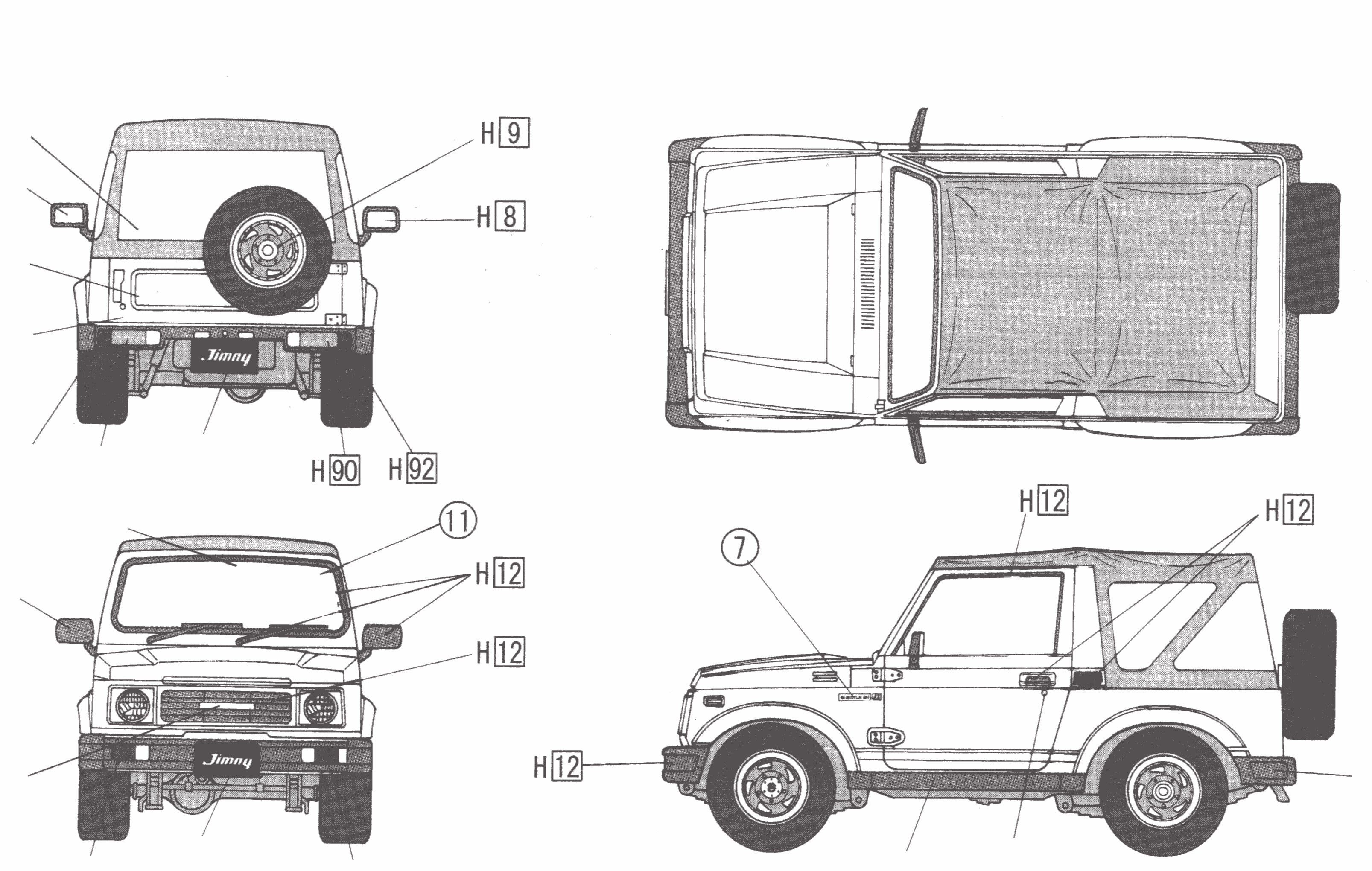 Suzuki Jimny SJ40 Samurai Blueprint Download free blueprint for 3D modeling