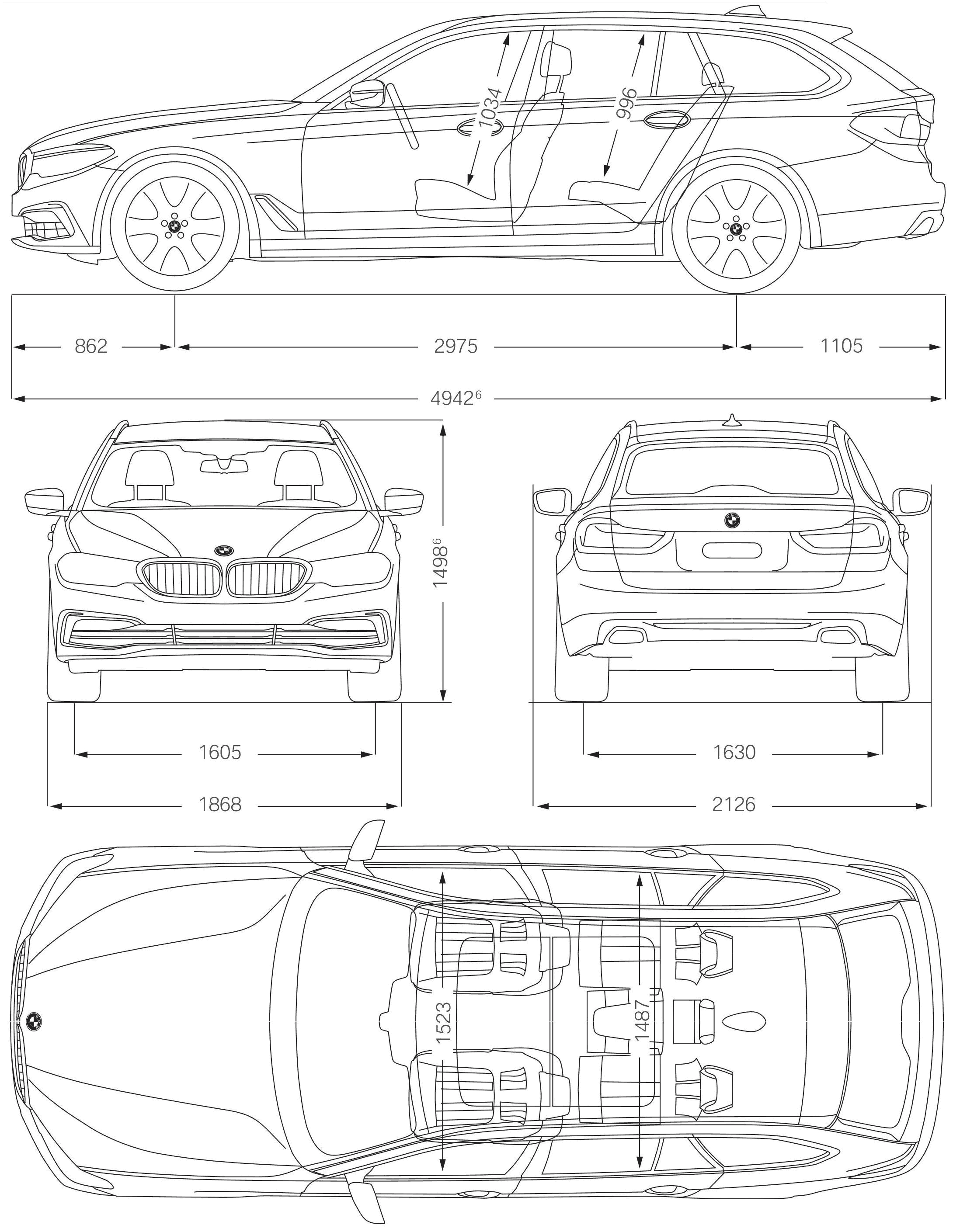 BMW 5 Series Touring G31 2020 Blueprint Download free blueprint for 3D modeling