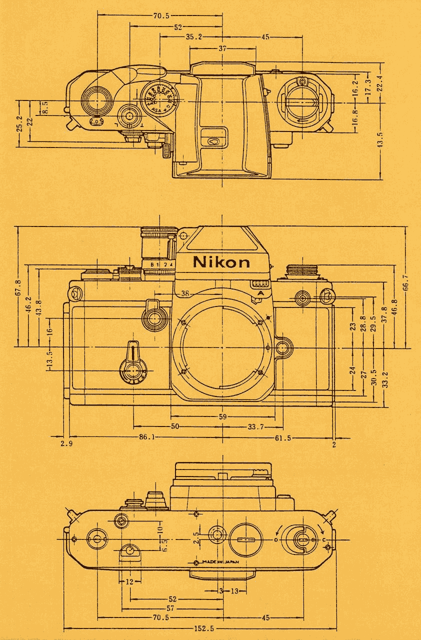 Nikon F2 Camera Blueprint Download free blueprint for 3D modeling