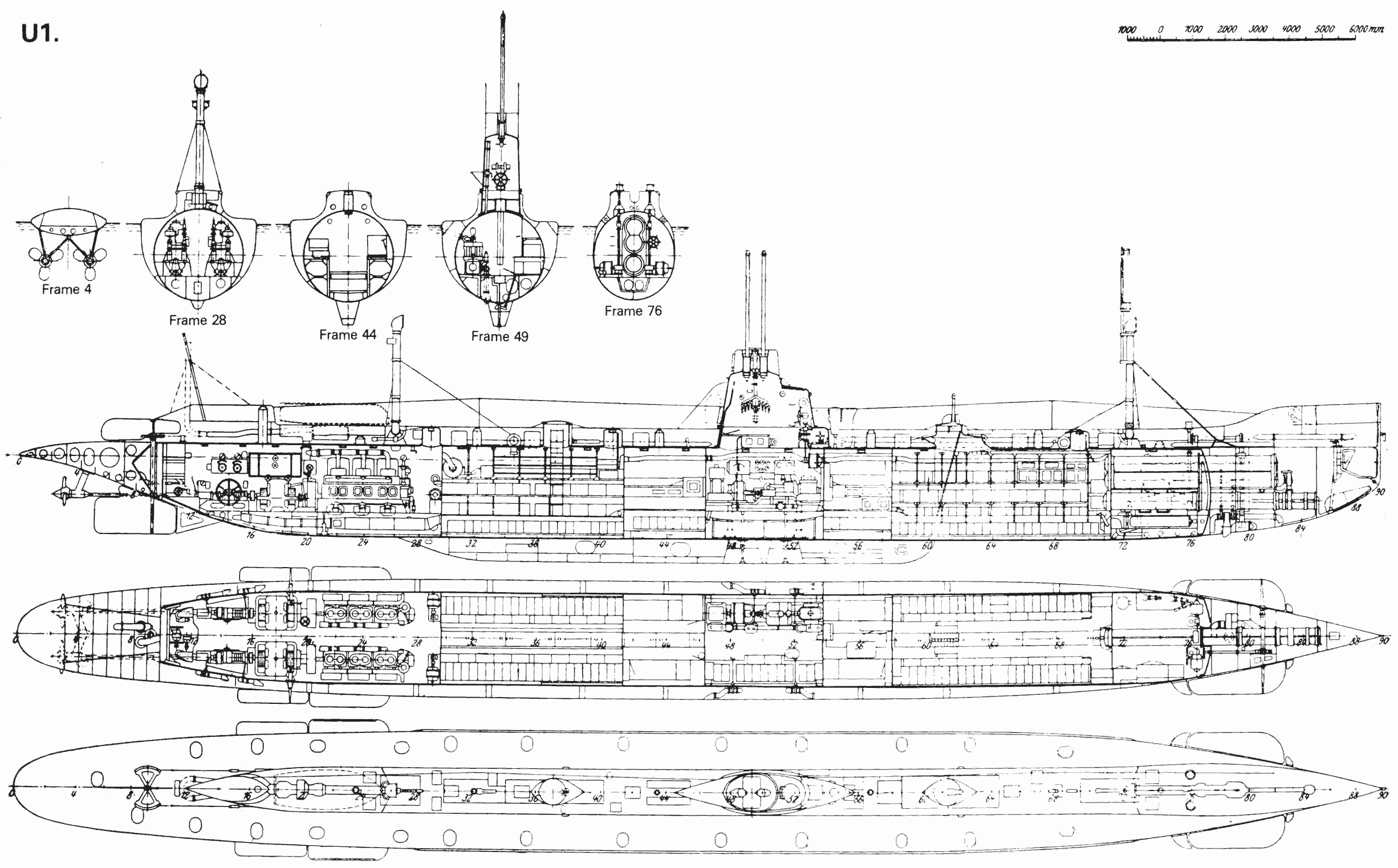 SM U1 submarine Blueprint Download free blueprint for 3D modeling