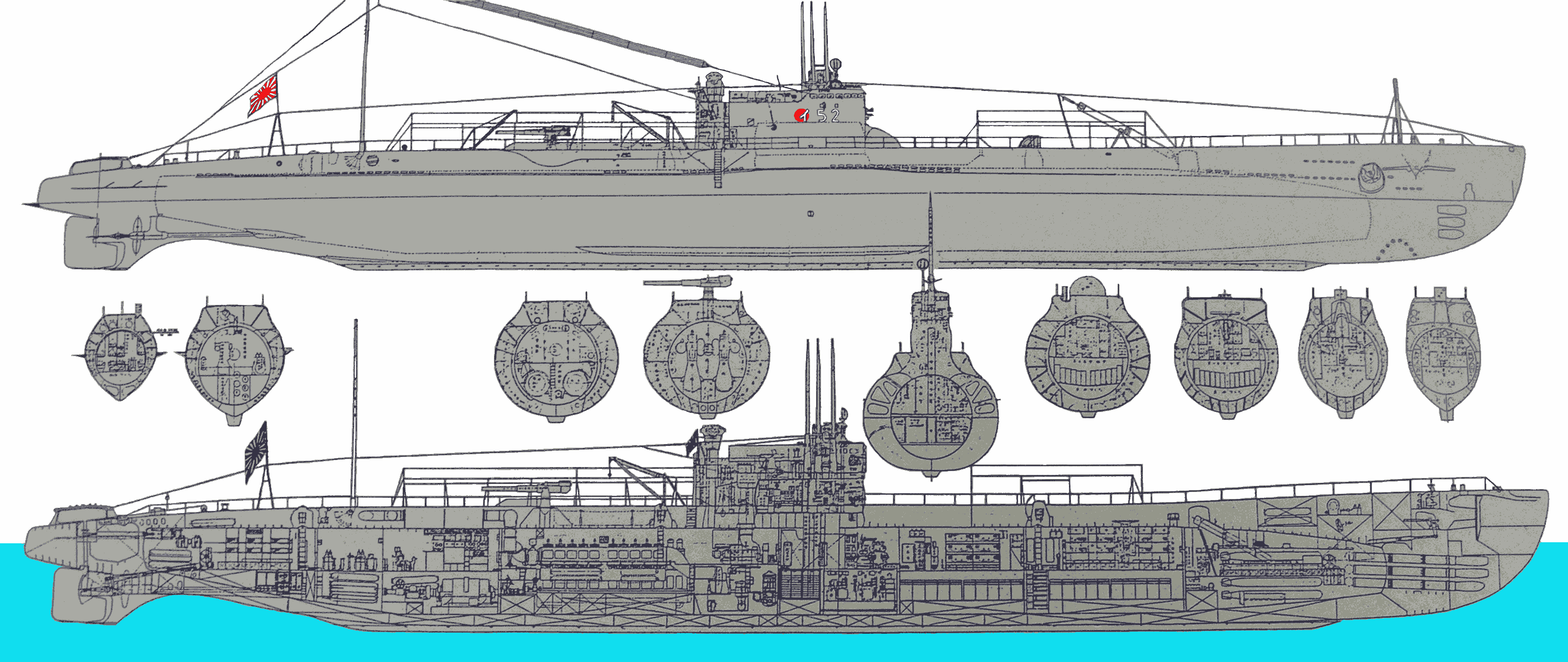 Japanese submarine I52 (1942) Blueprint Download free blueprint for