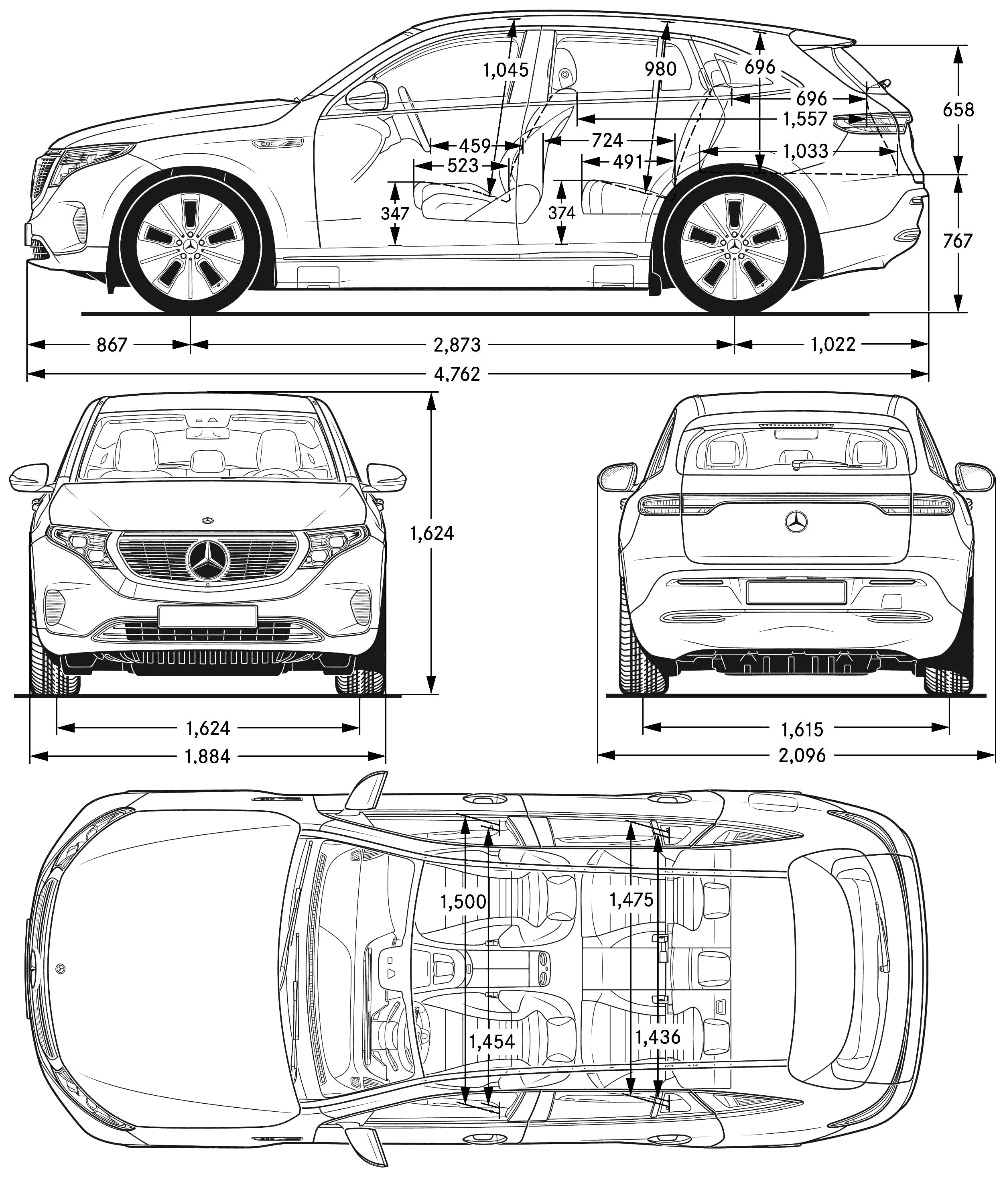 MercedesBenz EQC Sport 2020 Blueprint Download free blueprint for 3D