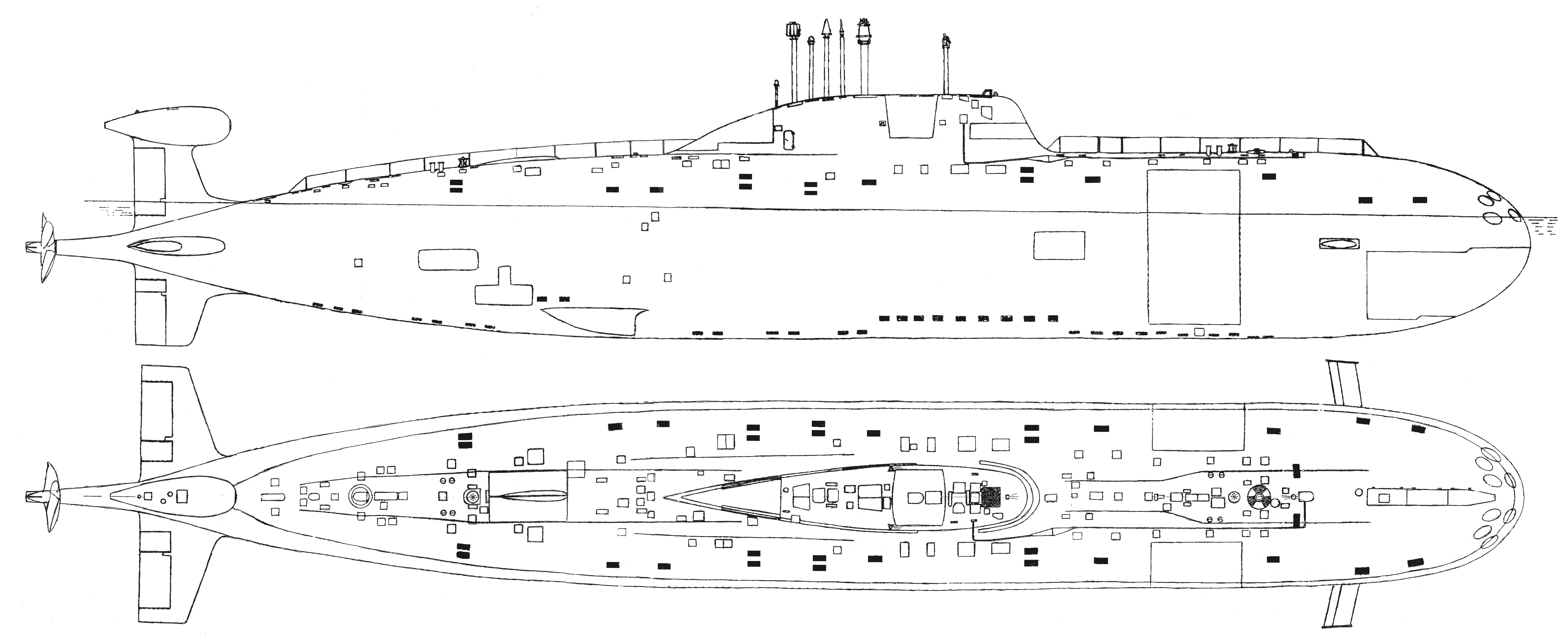 Akulaclass submarine Blueprint Download free blueprint for 3D modeling
