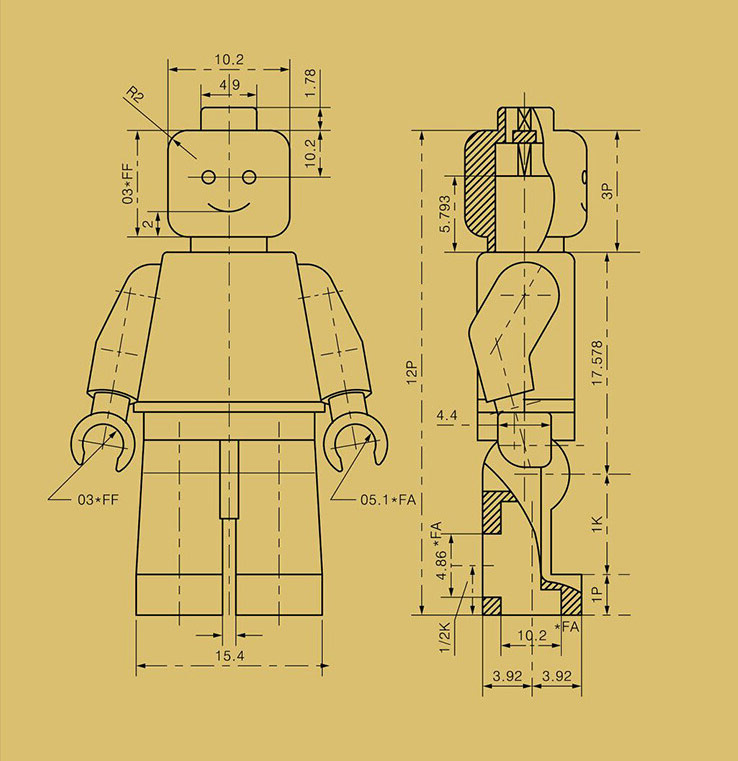Lego man Blueprint - Download free blueprint for 3D modeling