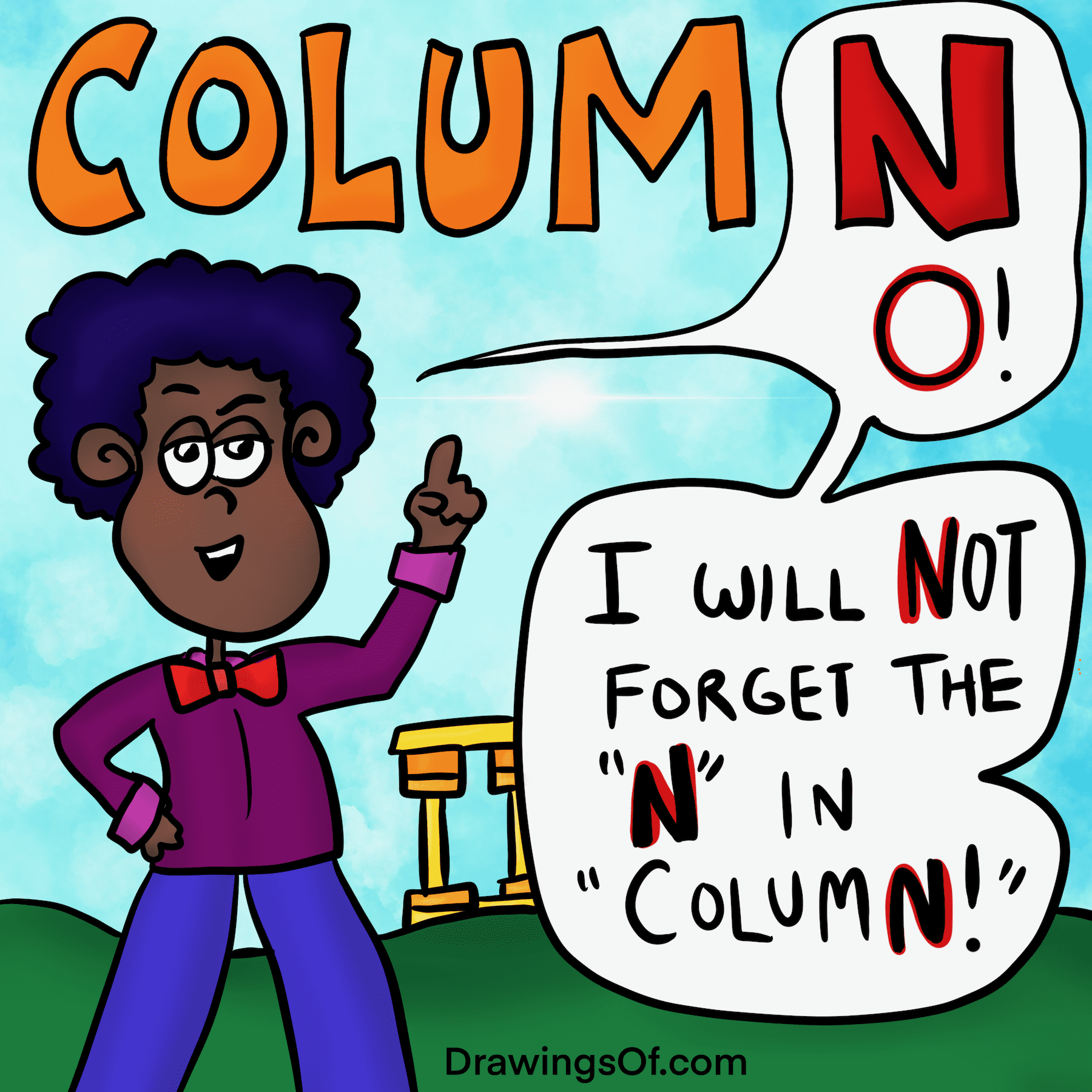 How Do You Spell COLUMN and Pronounce It Correctly? Drawings Of...